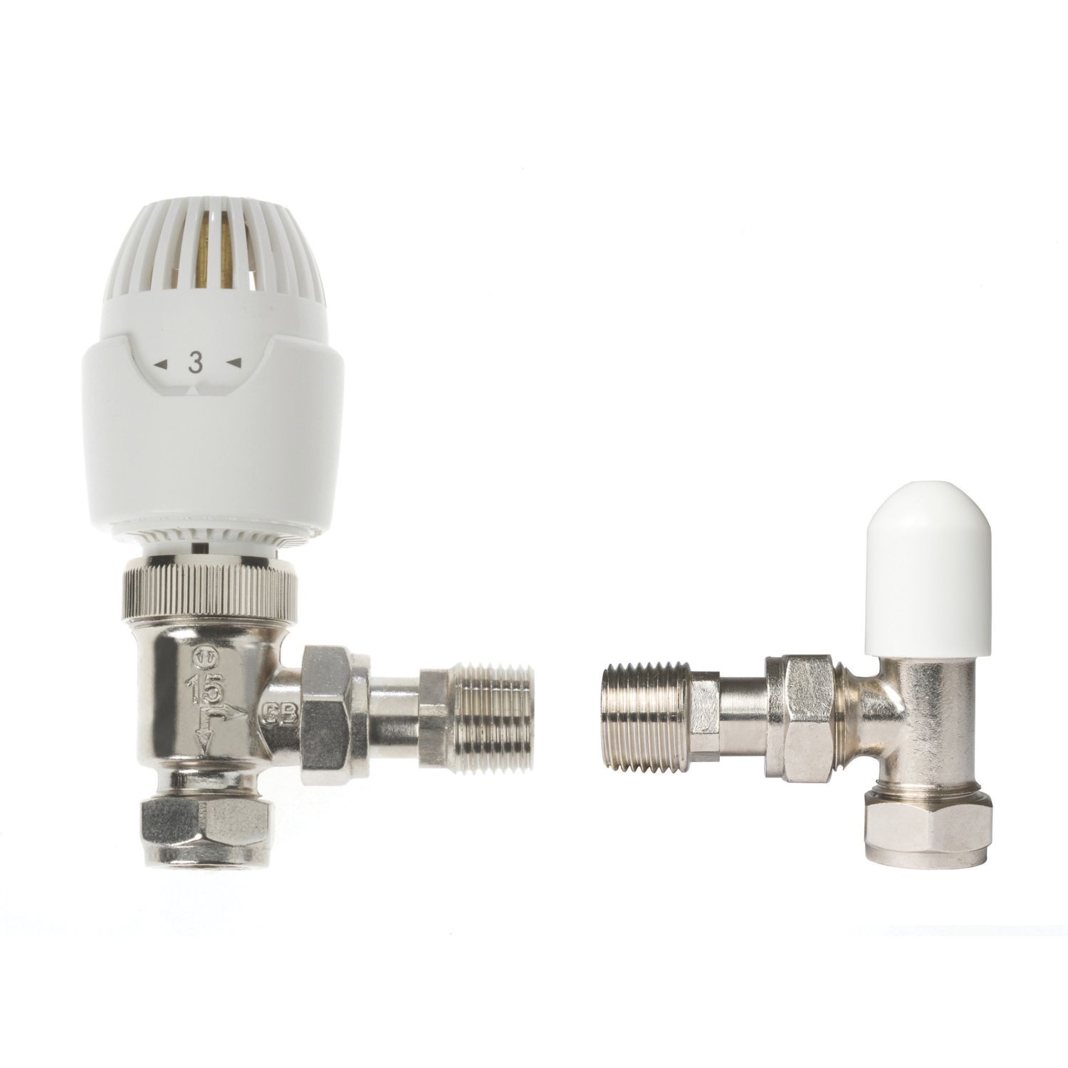 Drayton RT212 15mm x 1/2" White/Chrome Angled & L/S Traditional Thermostatic Radiator Valve & Lockshield (679HG)