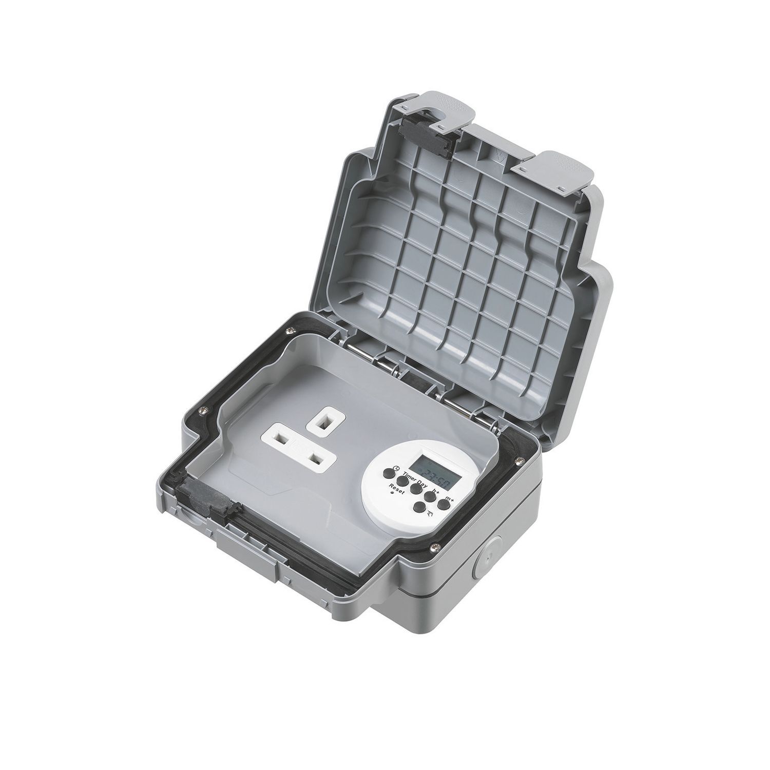 MK IP66 13A 1-Gang Weatherproof Outdoor Unswitched Digital Timer Socket (68108)