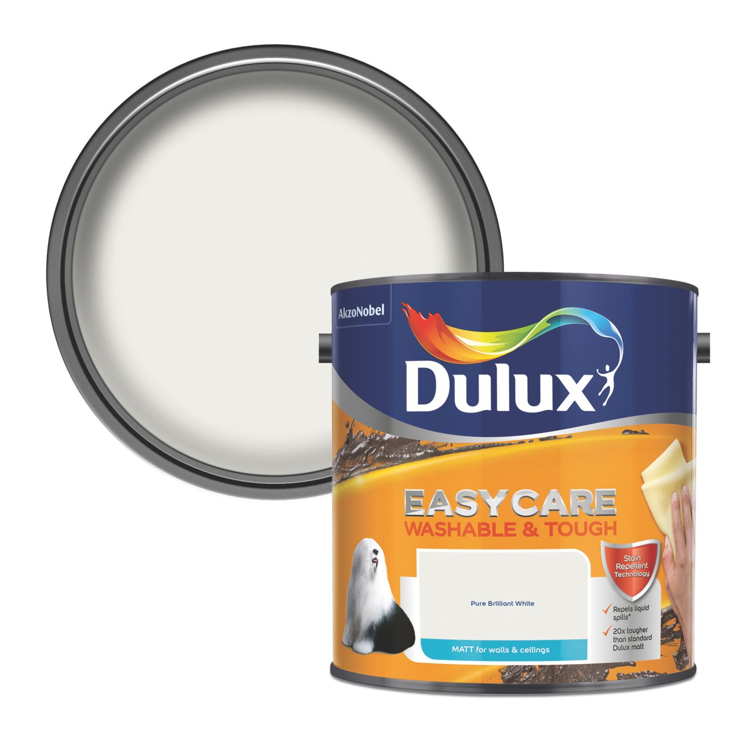 Dulux EasyCare Washable & Tough 2.5Ltr Pure Brilliant White Matt Emulsion Paint (6823T)