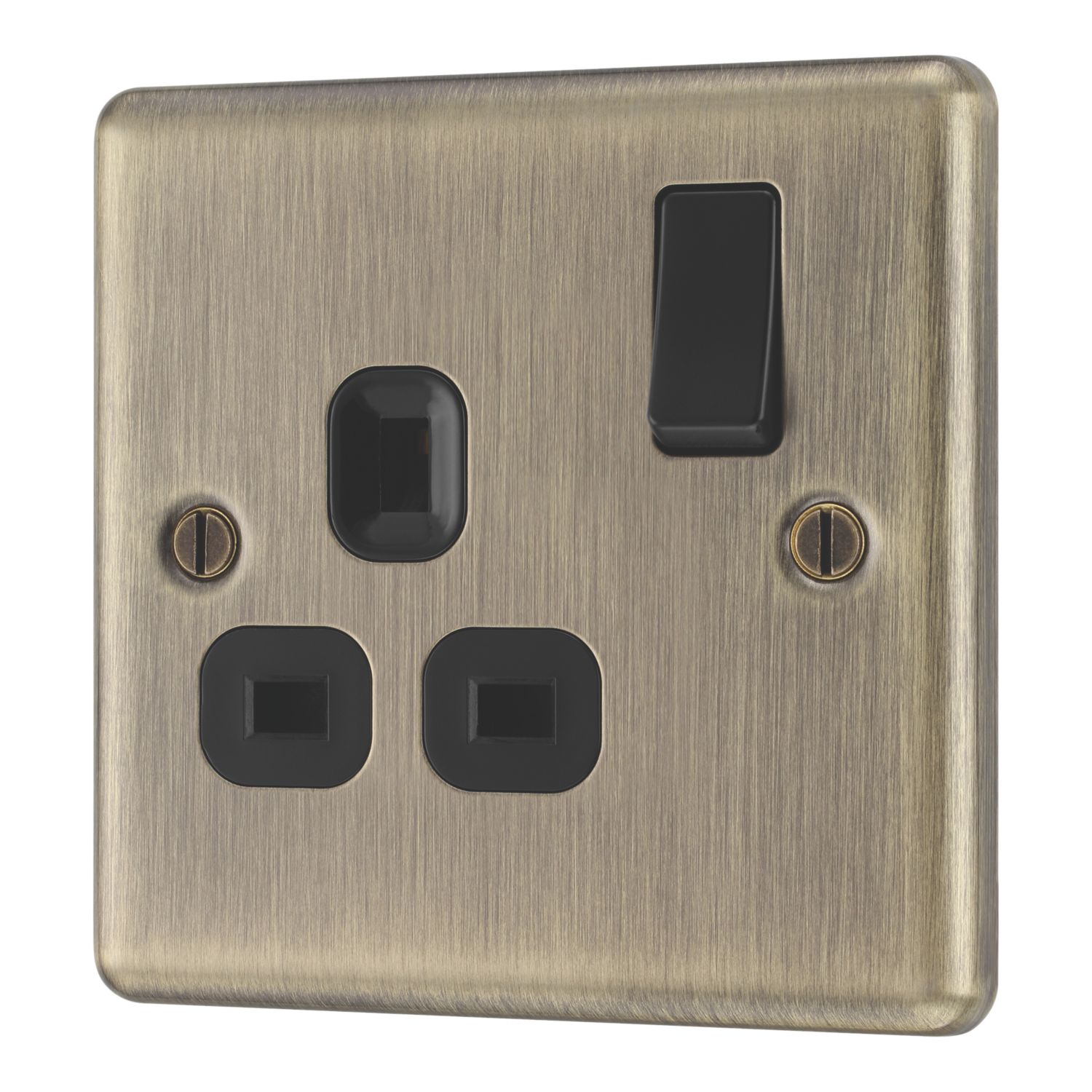 LAP 13A 1-Gang SP Switched Socket Antique Brass with Black Inserts (682PN)