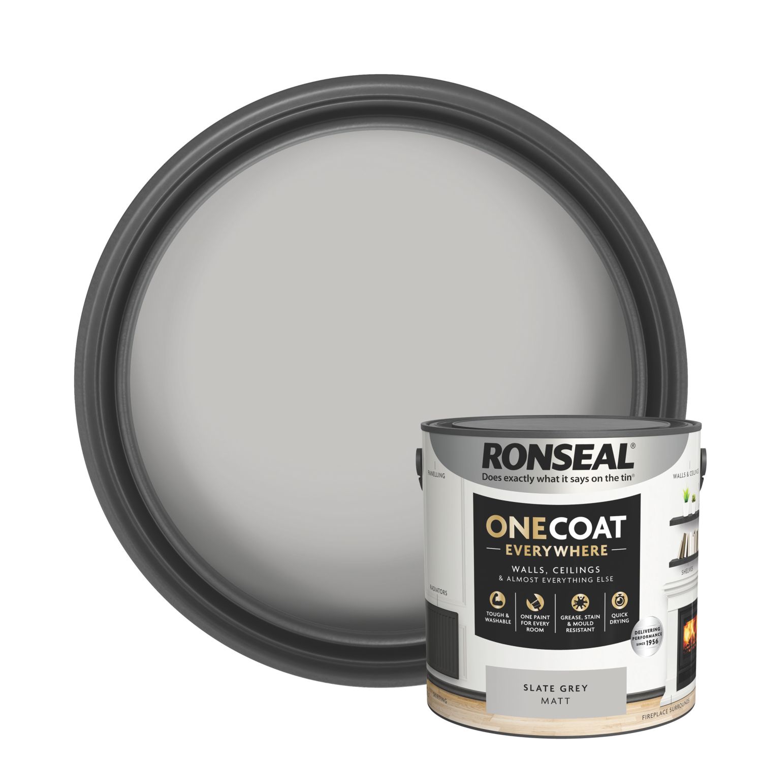 Ronseal 2.5Ltr Slate Grey Matt Emulsion Multi Surface Paint (683CE)