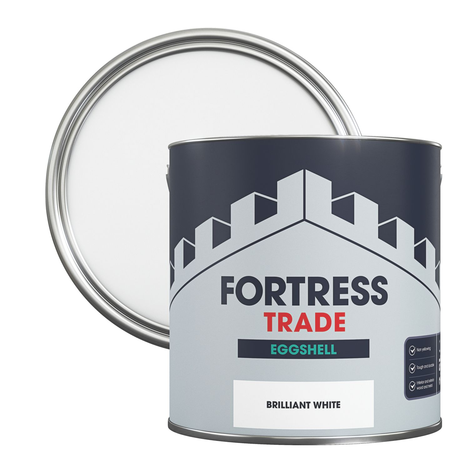 Fortress Trade 2.5Ltr Brilliant White Eggshell Water-Based Trim Paint (684JM)