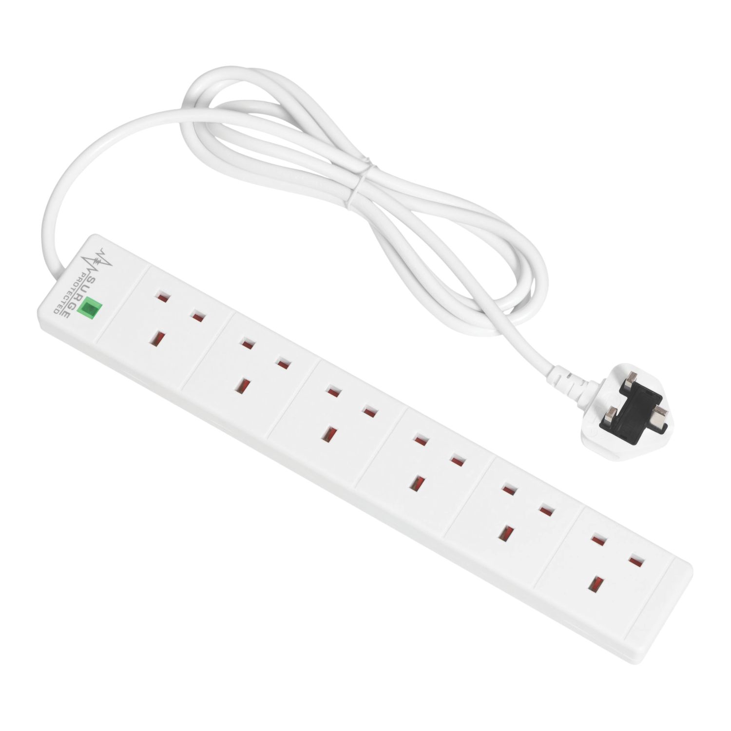Essentials 13A 6-Gang Unswitched Surge-Protected Extension Lead White 2m (686AH)