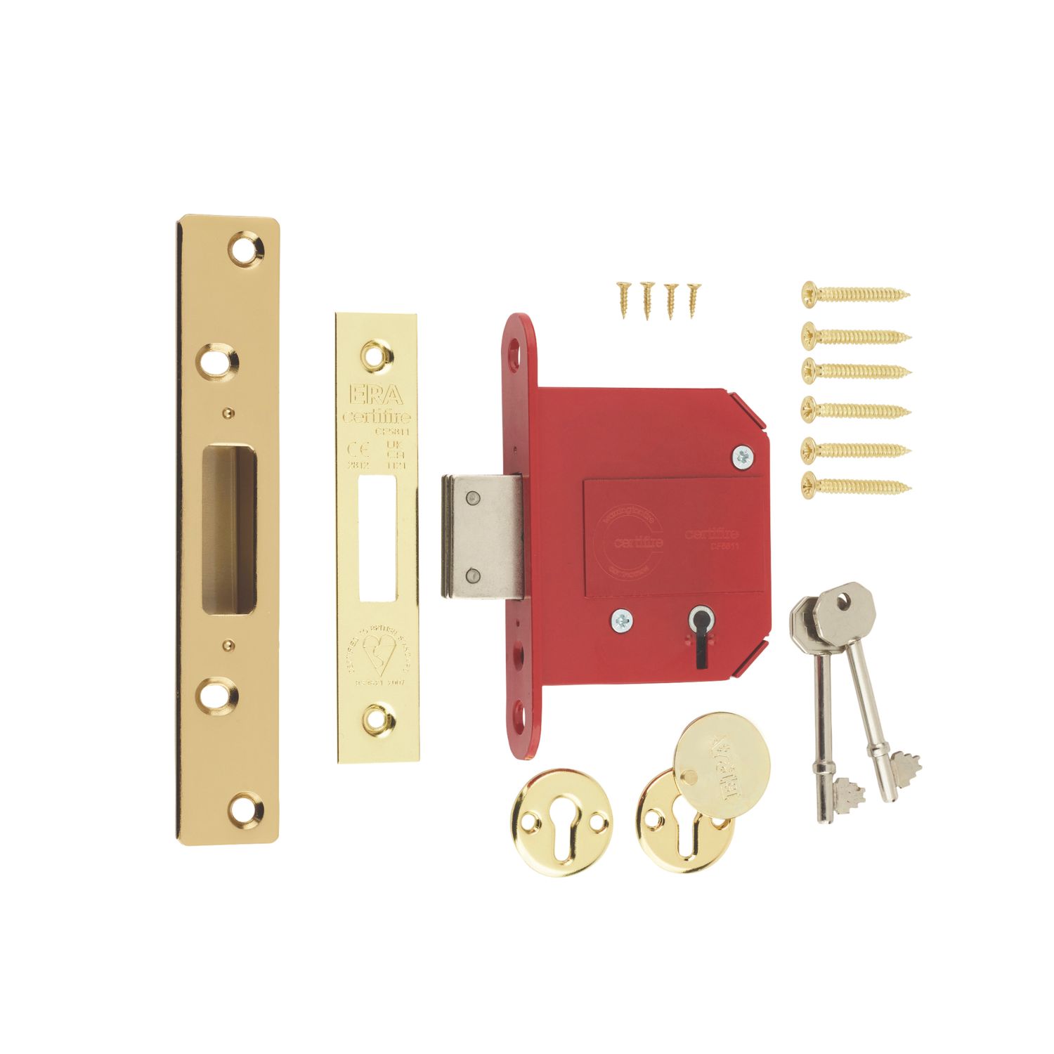 ERA Fire Rated Brass Effect BS 5-Lever Mortice Deadlock 76mm Case - 56mm Backset (68786)