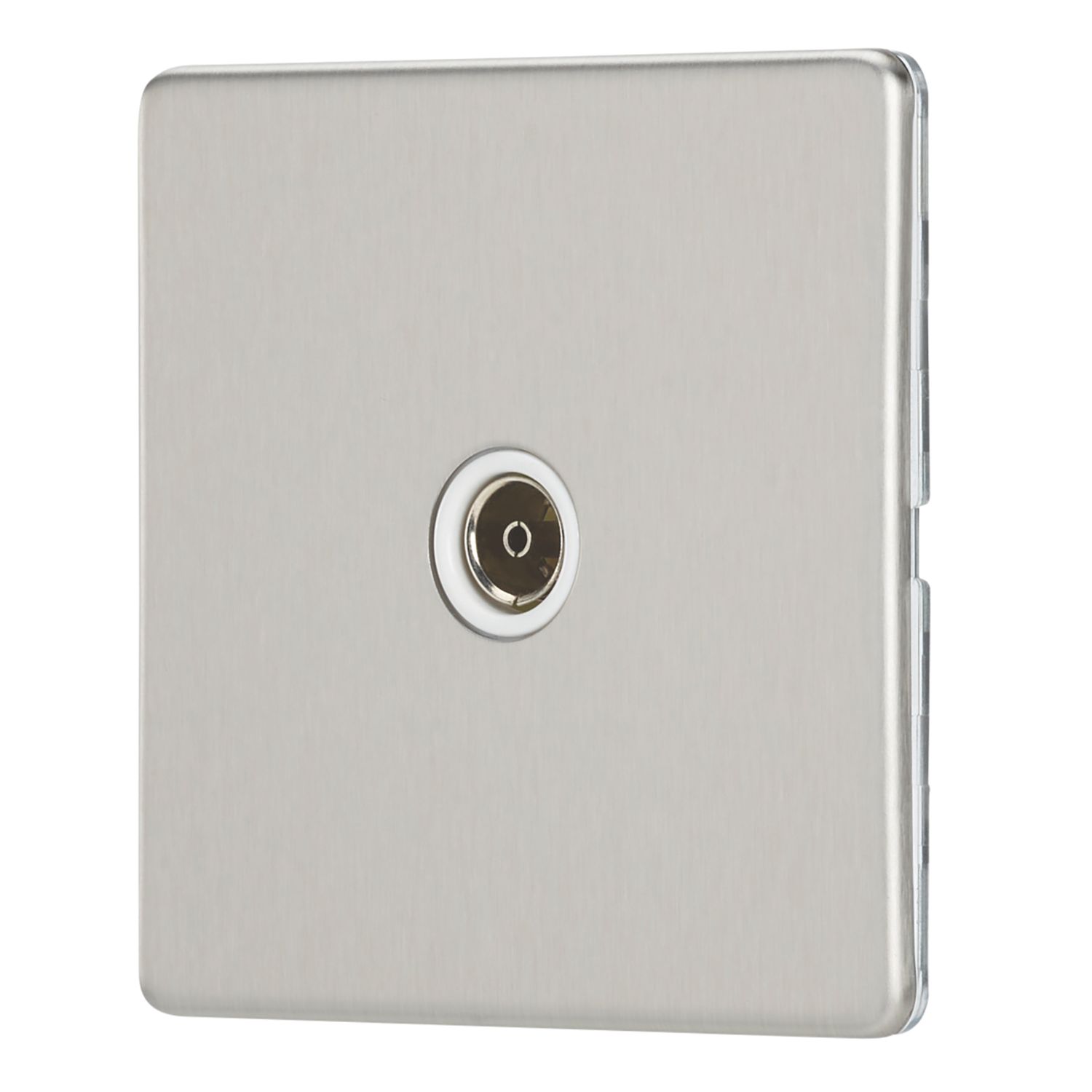 Contactum Lyric 1-Gang Isolated Female Coaxial TV Socket Brushed Steel with White Inserts (688RR)