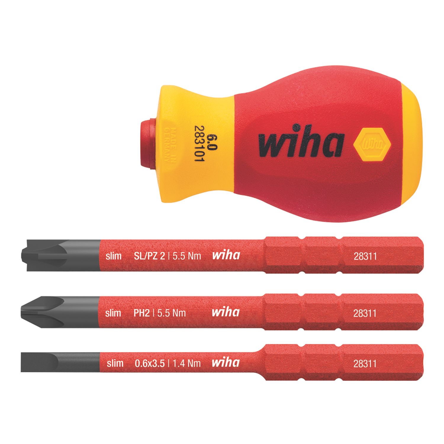 Wiha SlimVario VDE Stubby Screwdriver with Bits 4 Piece Set (692JG)