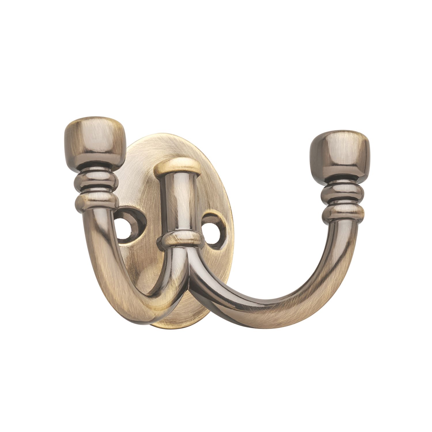 Decohooks Two Prong Wide Ball End Hook Antique Brass 45mm (695KK)