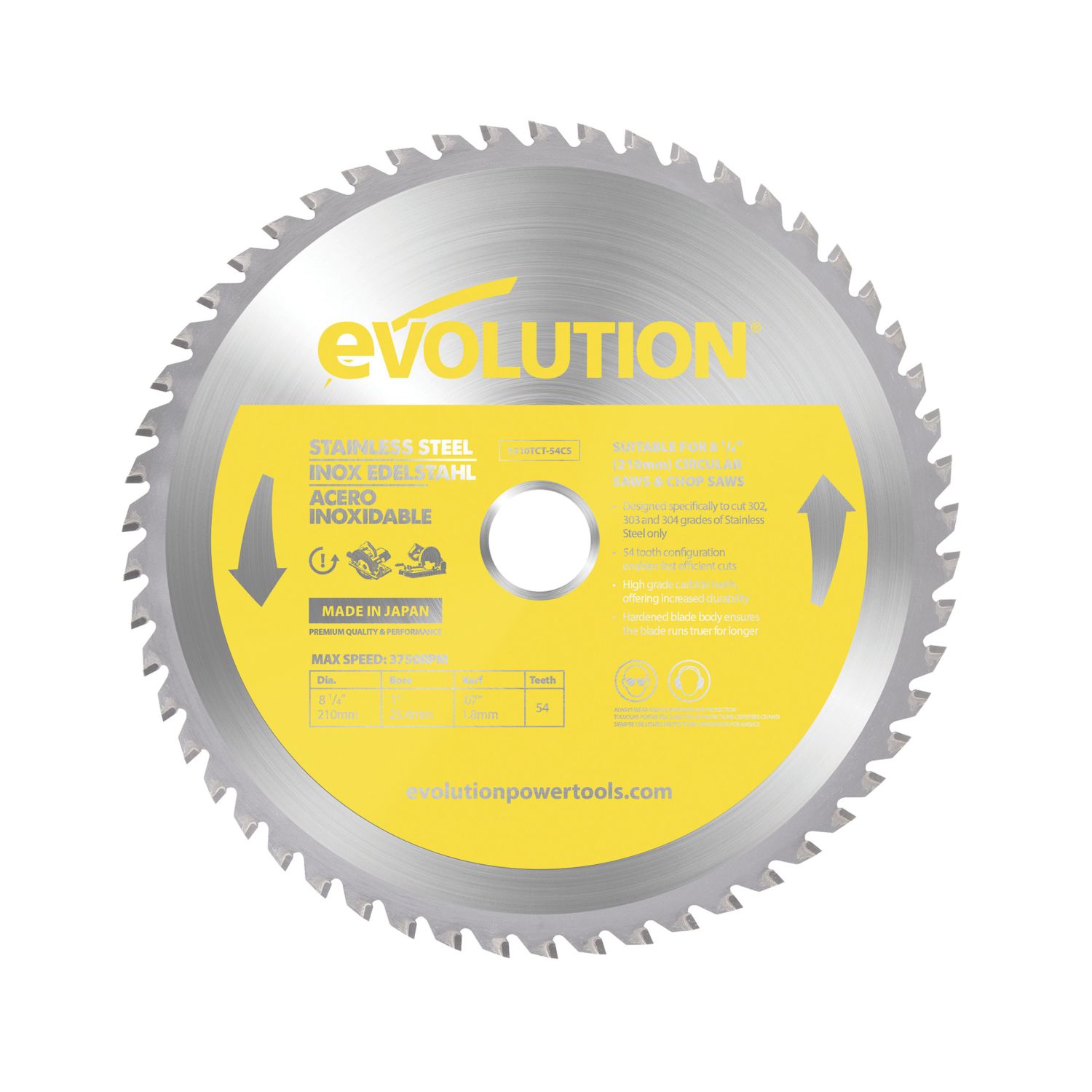 Evolution S210TCT-54CS Stainless Steel Circular Saw Blade 210mm x 25.4mm 54T (696AK)
