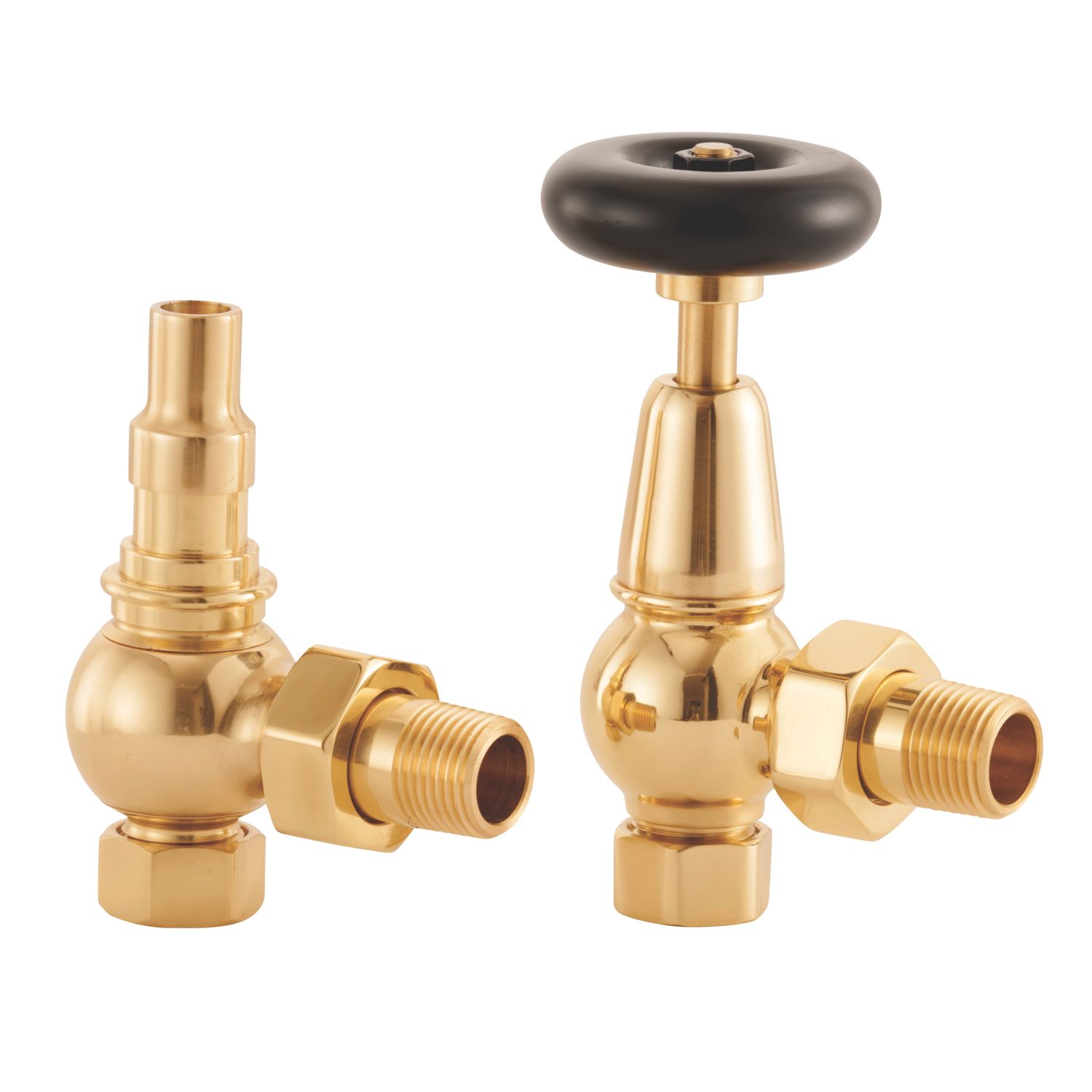 Arroll UK-20 15mm x 1/2" Brass Angled & L/S Traditional Manual Radiator Valve & Lockshield (7008G)