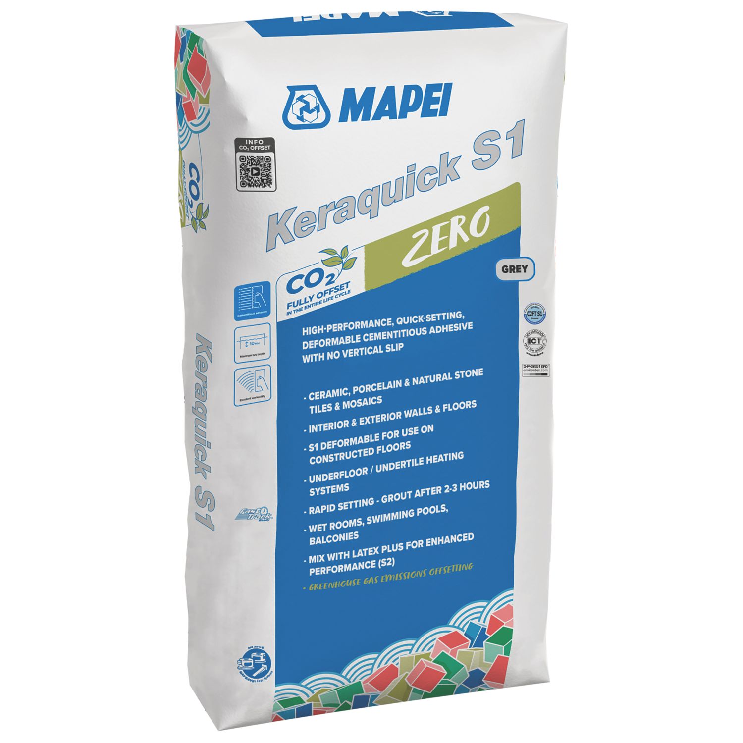 Mapei Keraquick Zero S1 Wall & Floor Rapid-Set Flexible Tile Adhesive Grey 20kg (700AG)