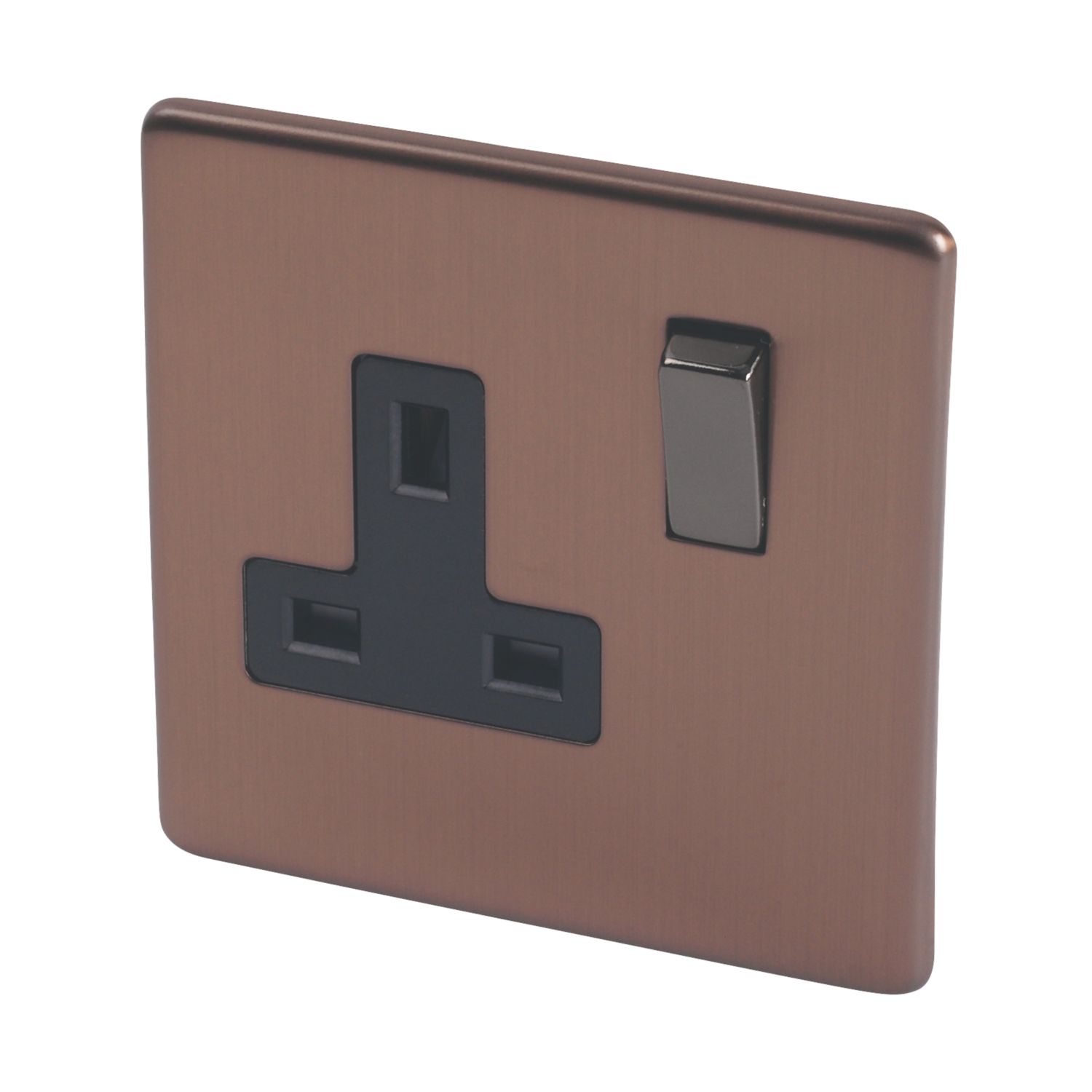 Varilight 13AX 1-Gang DP Switched Plug Socket Brushed Bronze with Black Inserts (7049H)