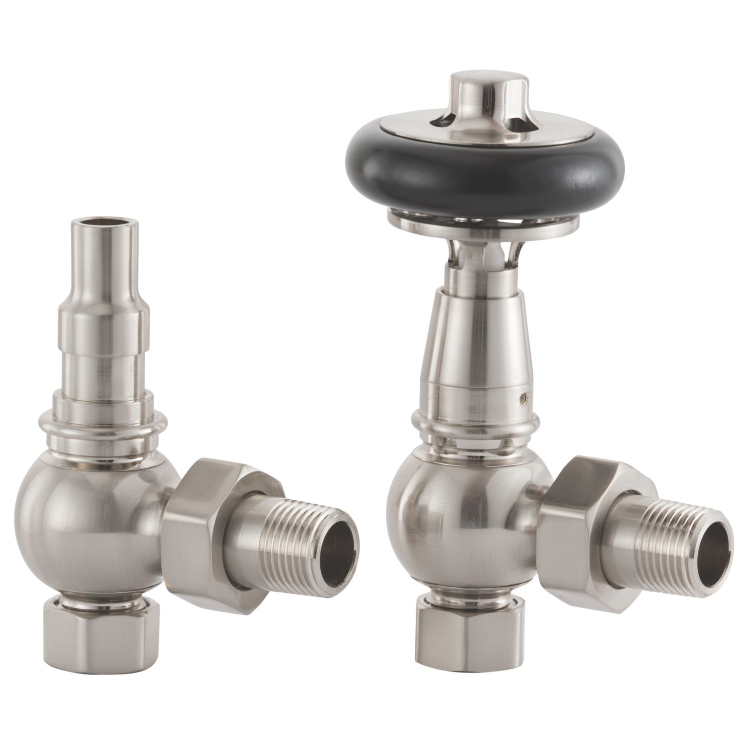 Arroll UK-28 15mm x 1/2" Brushed Nickel Angled Traditional Thermostatic Radiator Valve & Lockshield (7054G)