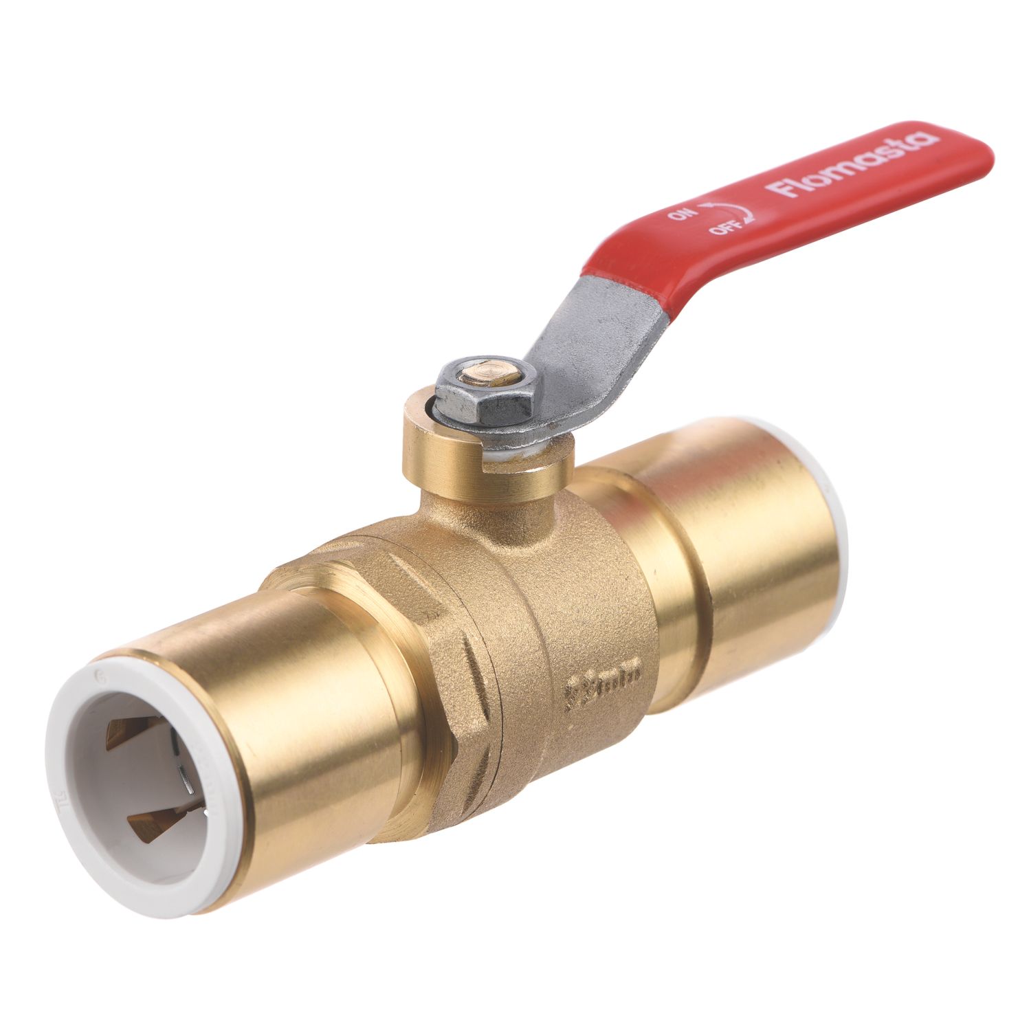 Flomasta Push-Fit Full Bore 22mm Ball Valve with Red Handle (706KR)