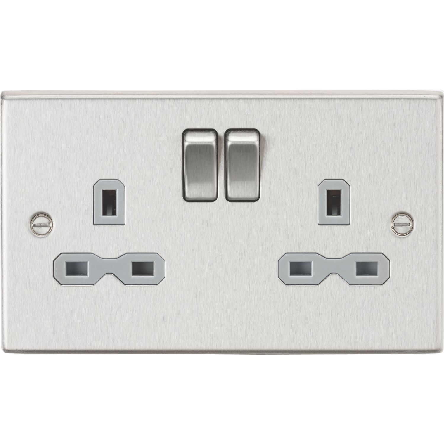 Knightsbridge 13A 2-Gang DP Switched Double Socket Brushed Chrome with Colour-Matched Inserts (706TX)