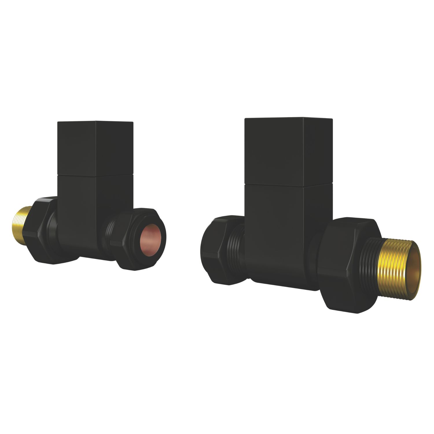 ETAL Swelt 15mm x 1/2" Satin Black Straight Designer Manual Radiator Valve Head & Body 2 Pack (707VV)