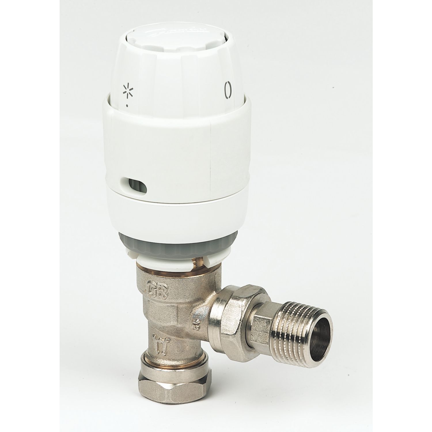 Danfoss RAS-C² 15mm x 1/2" White/Nickel-Plated Angled Traditional Thermostatic Radiator Valve Head & Body (70871)