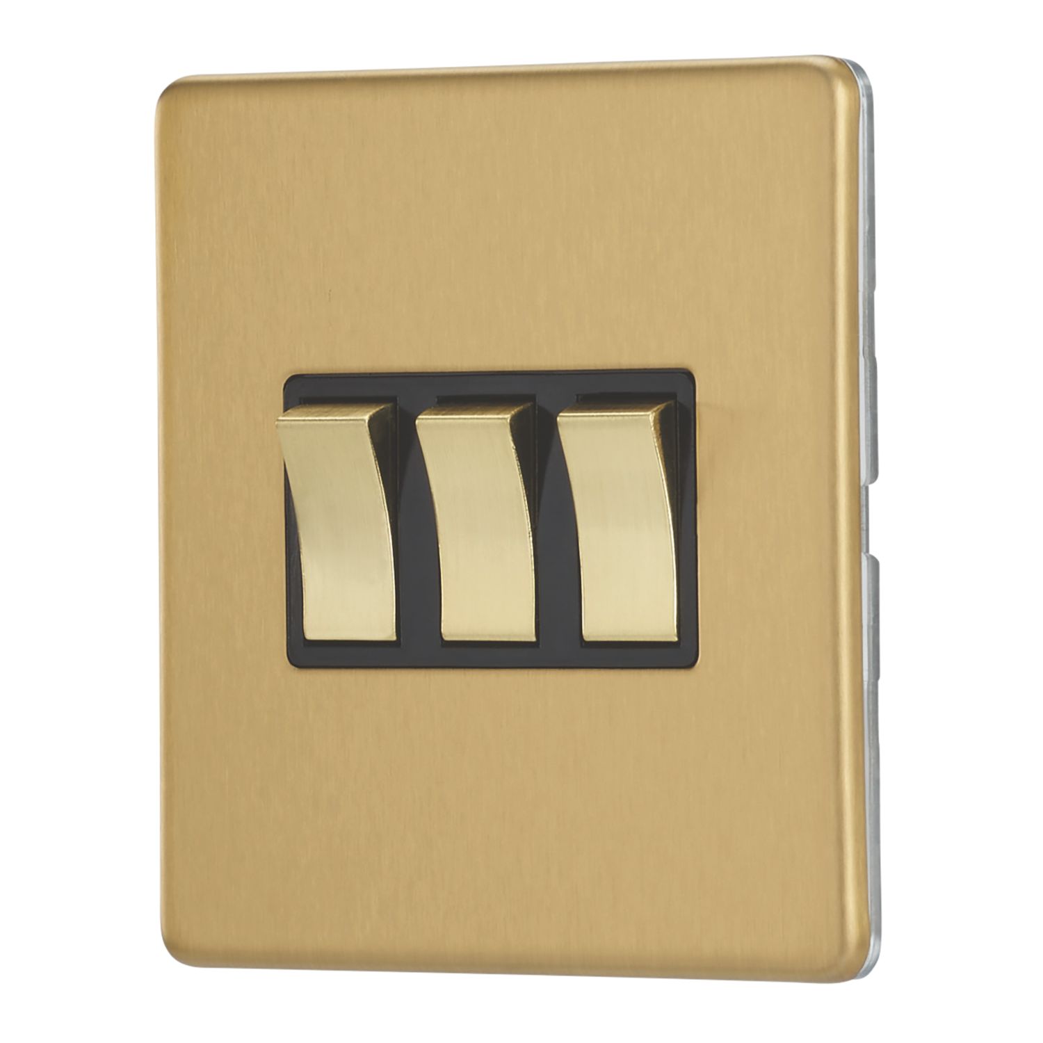 Contactum Lyric 10AX 3-Gang 2-Way Light Switch Brushed Brass with Black Inserts (709RP)