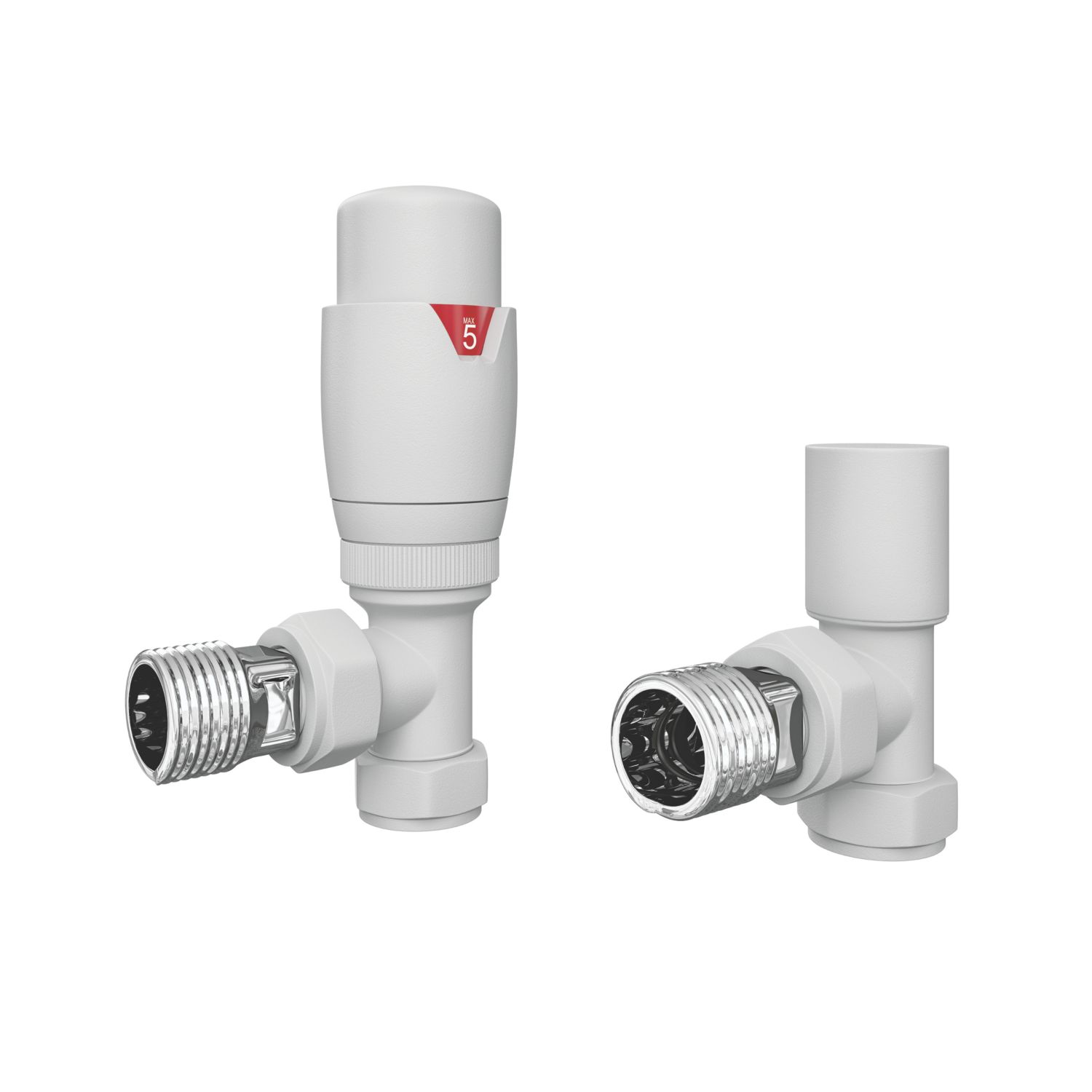 ETAL Danva 15mm x 1/2" Matt White Angled Modern Thermostatic Radiator Valve & Lockshield (709VV)