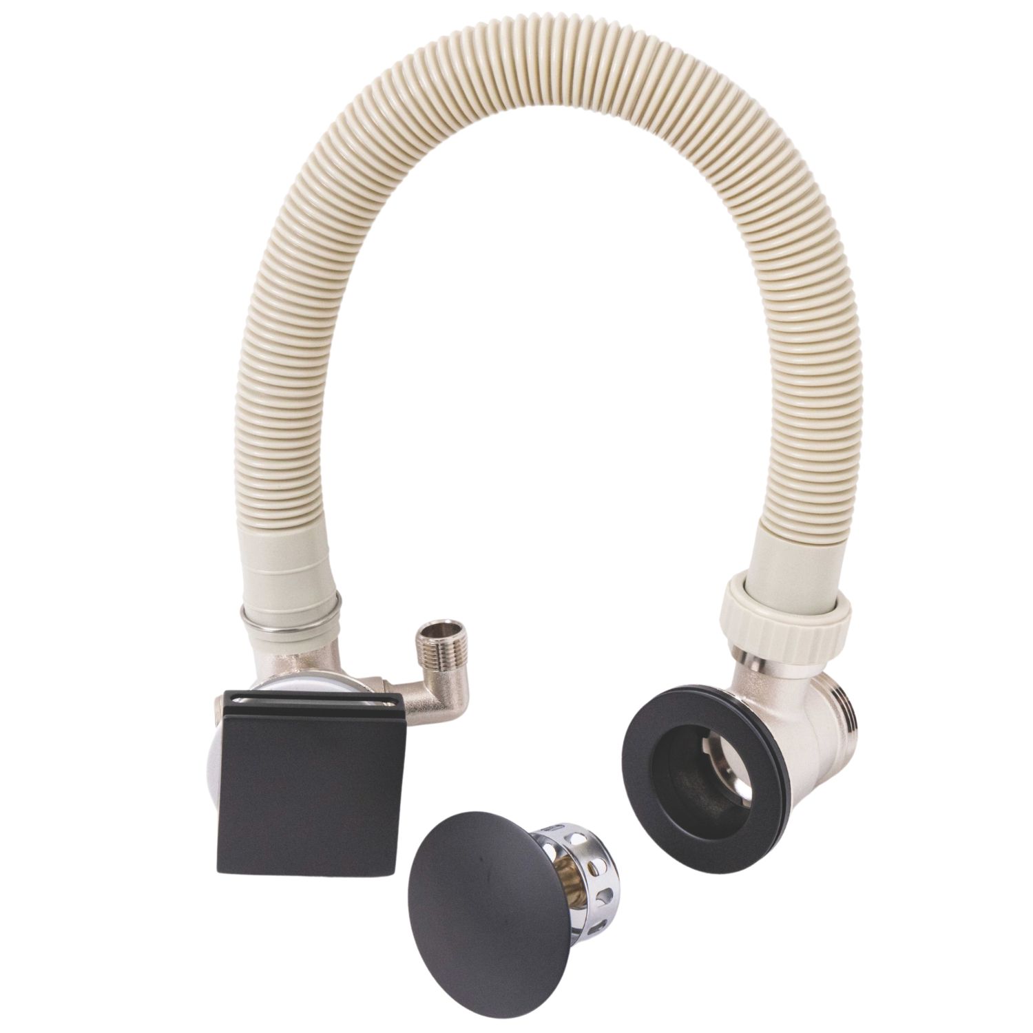 ETAL Freeflow Matt Black Square Head Bath Overflow Filler Tap With Clicker Waste (710VN)