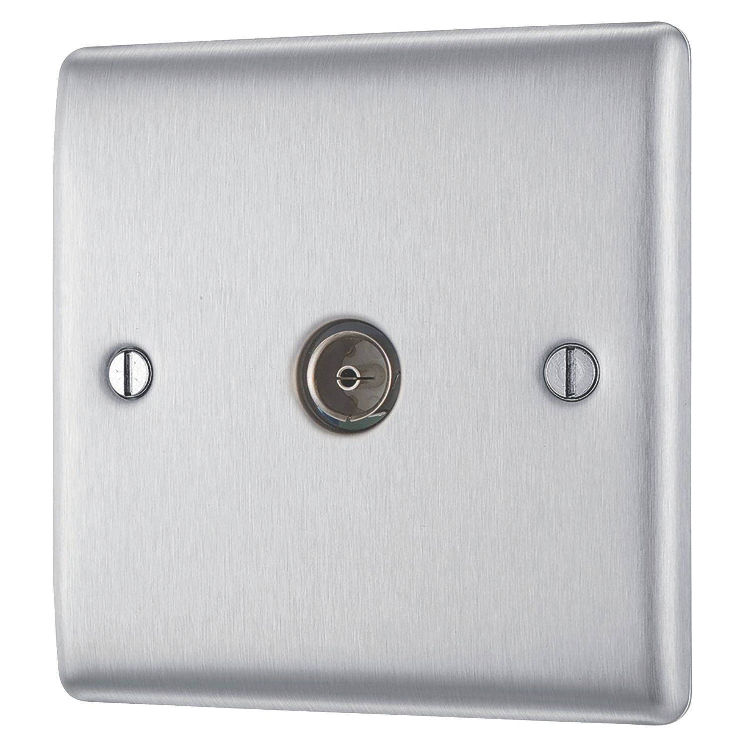 British General Nexus Metal 1-Gang Coaxial TV / FM Socket Brushed Steel (71165)