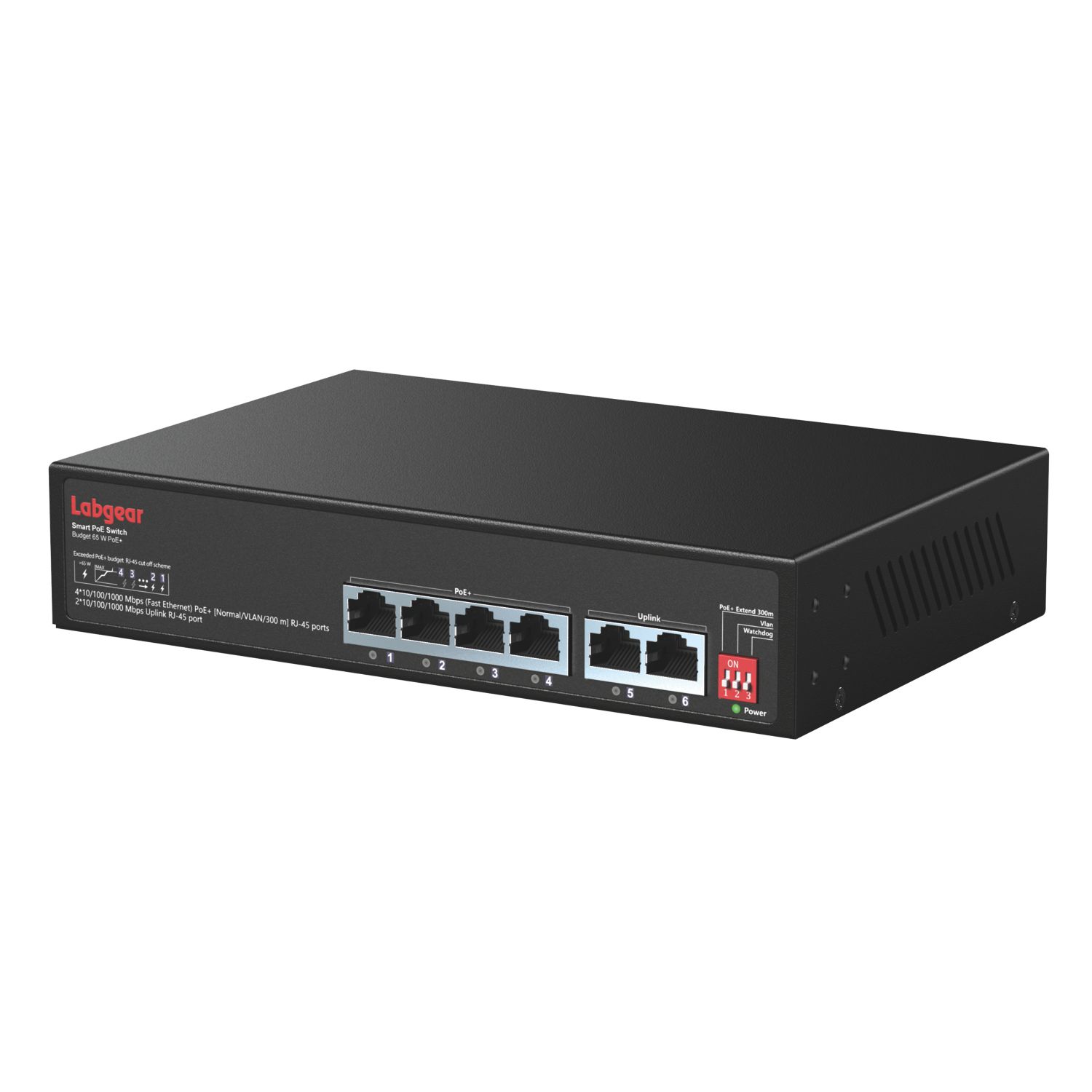 Labgear 60052PI/S 4 Port 4+2 Port PoE 10/100/1000Mbps Switch Unmanaged Gigabit PoE Network Switch Black (712YE)