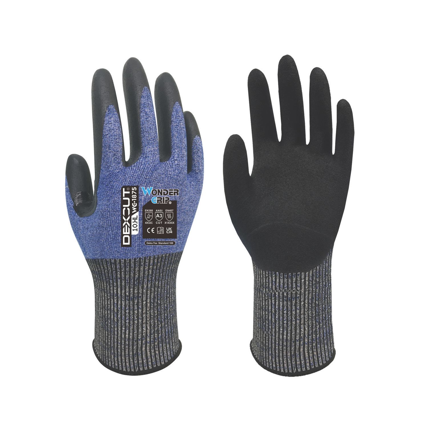 Wonder Grip WG-1875 Dexcut Cut-Resistant Gloves Blue X Large (717VJ)