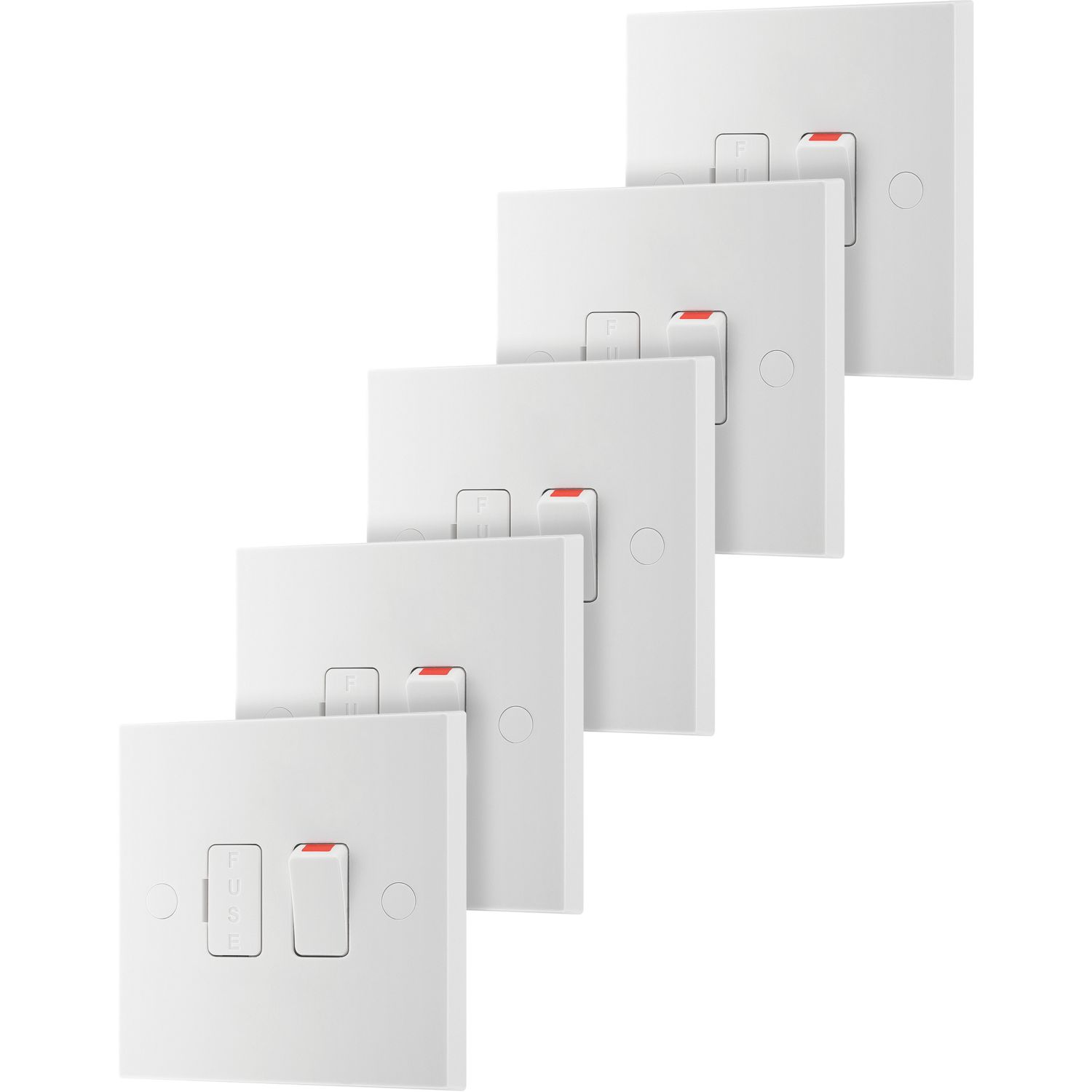 British General 900 Series 13A Switched Fused Spur & Flex Outlet White 5 Pack (72138)