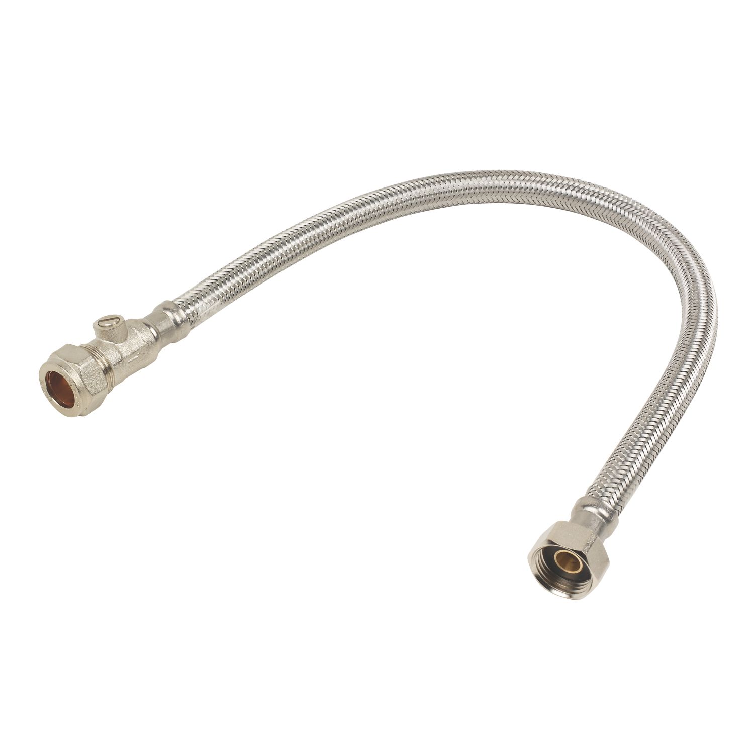 Essentials Flexible Tap Connector with Isolating Valve 15mm x 1/2" x 300mm (72279)
