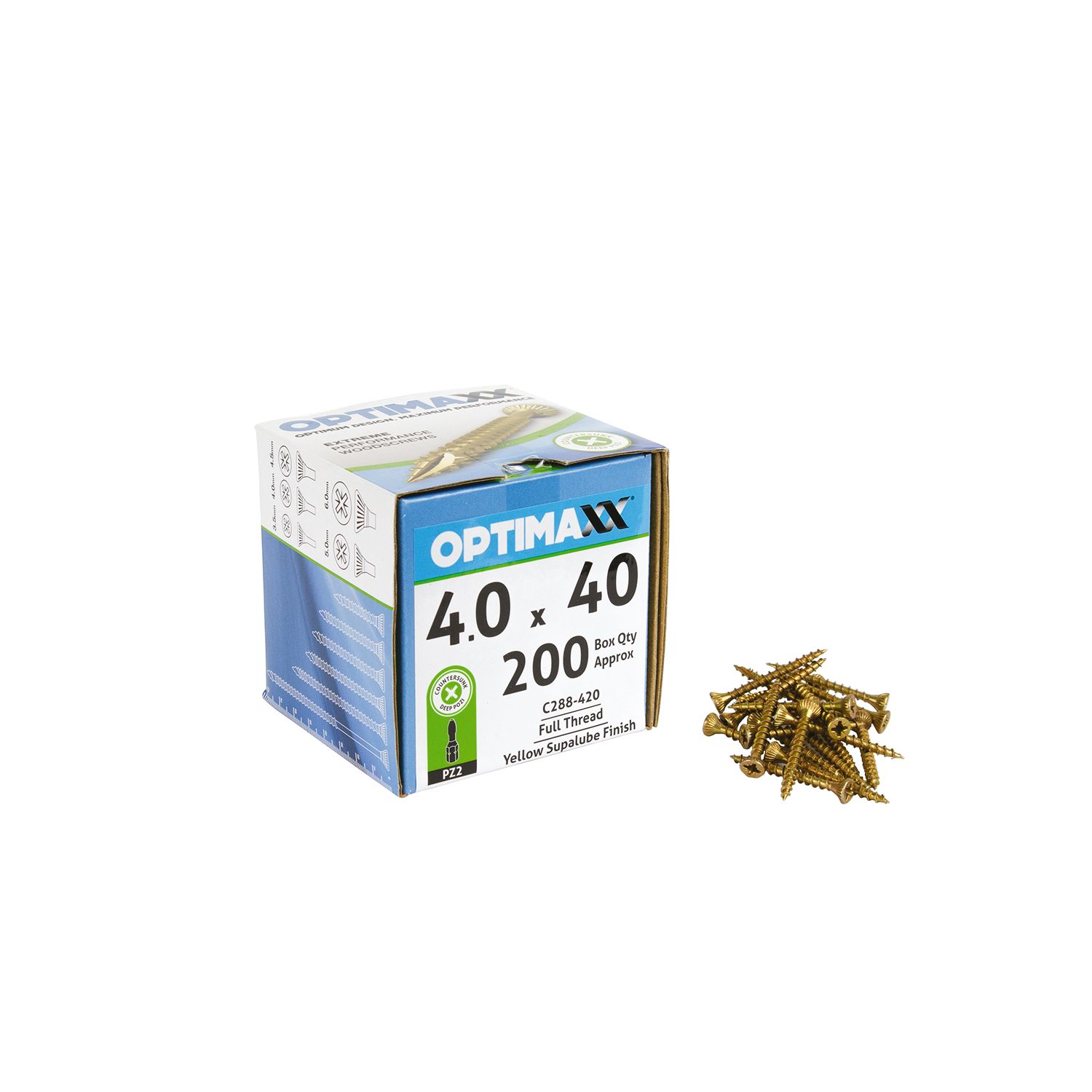 Optimaxx PZ Countersunk Wood Screws 4mm x 40mm 200 Pack (724TY)