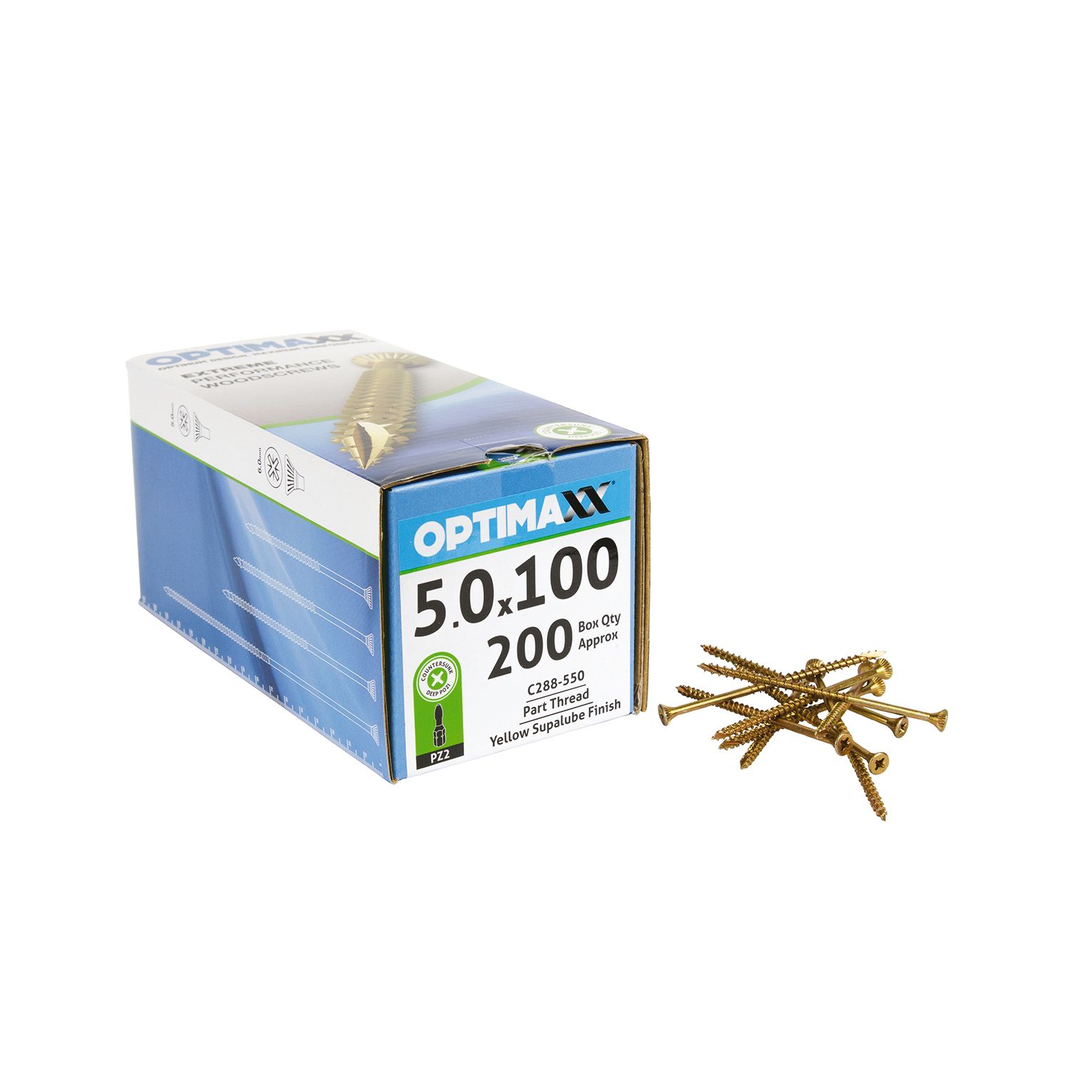 Optimaxx PZ Countersunk Wood Screws 5mm x 100mm 200 Pack (725TY)