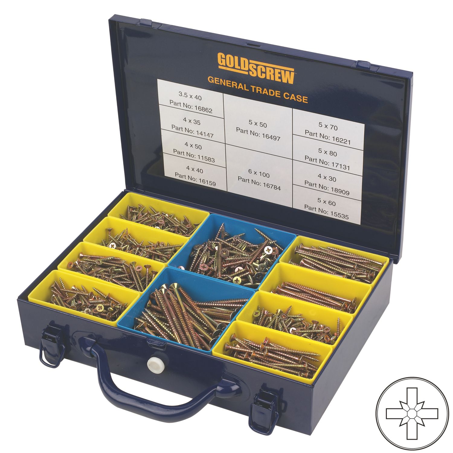 Goldscrew PZ Double-Countersunk General Trade Case 1400 Pcs (73022)