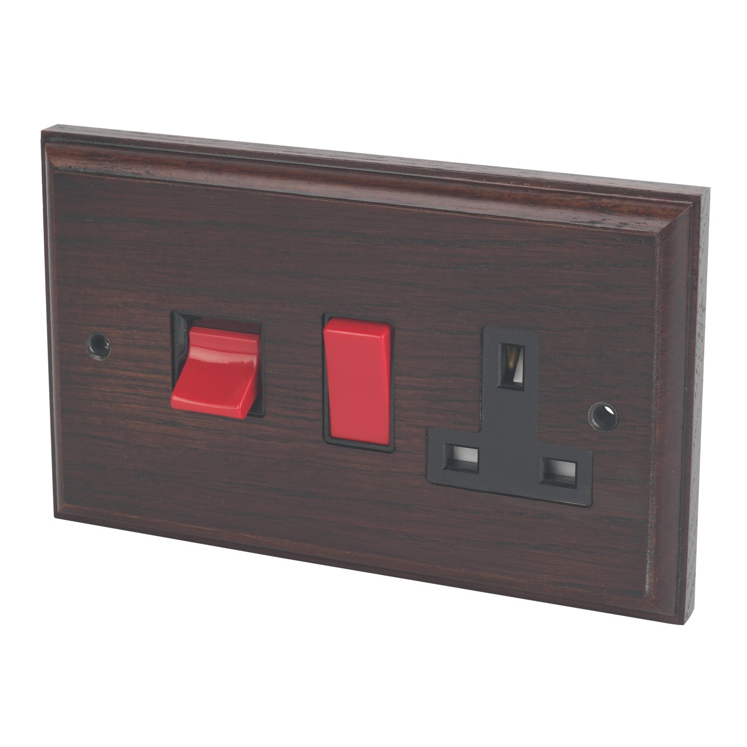 Varilight 45AX 2-Gang DP Cooker Switch & 13A DP Switched Socket Dark Oak with Black Inserts (7305H)