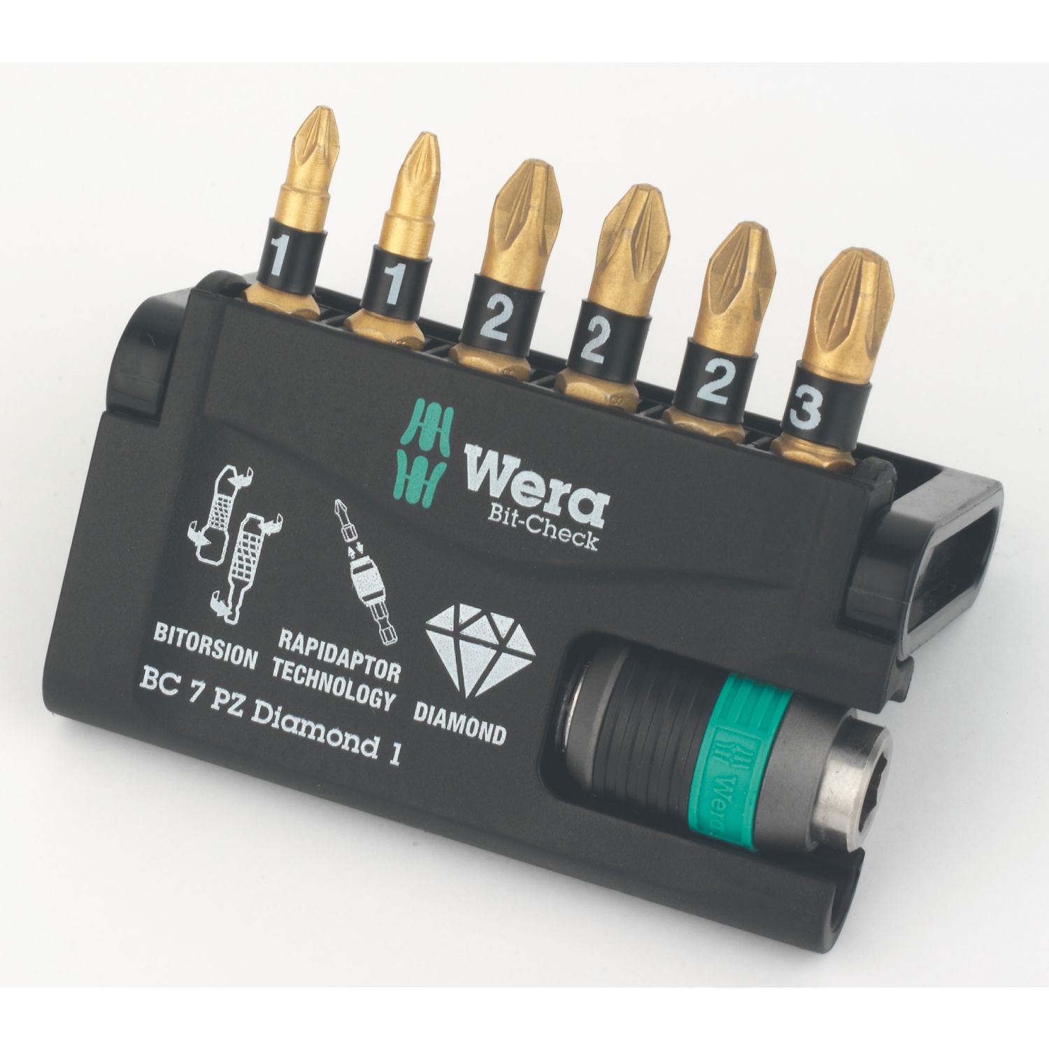 Wera Bit-Check 7 PZ Diamond 1 1/4" Hex Shank PZ Bit Set 7 Pieces (731FU)