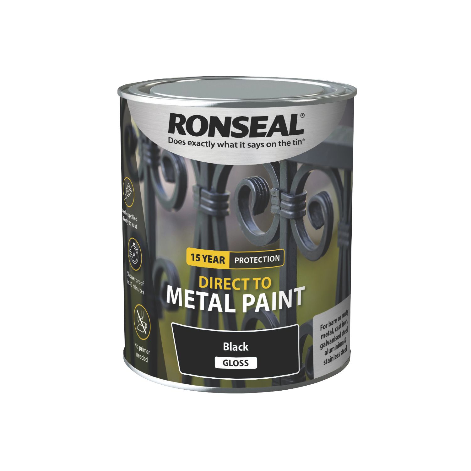 Ronseal 750ml Black Gloss Anti Corrosive Metal Paint (733KH)