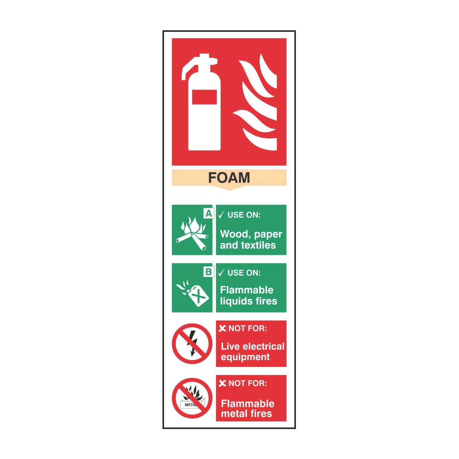 Essentials Non Photoluminescent "Fire Extinguisher Foam" Sign 300mm x 100mm (734FG)
