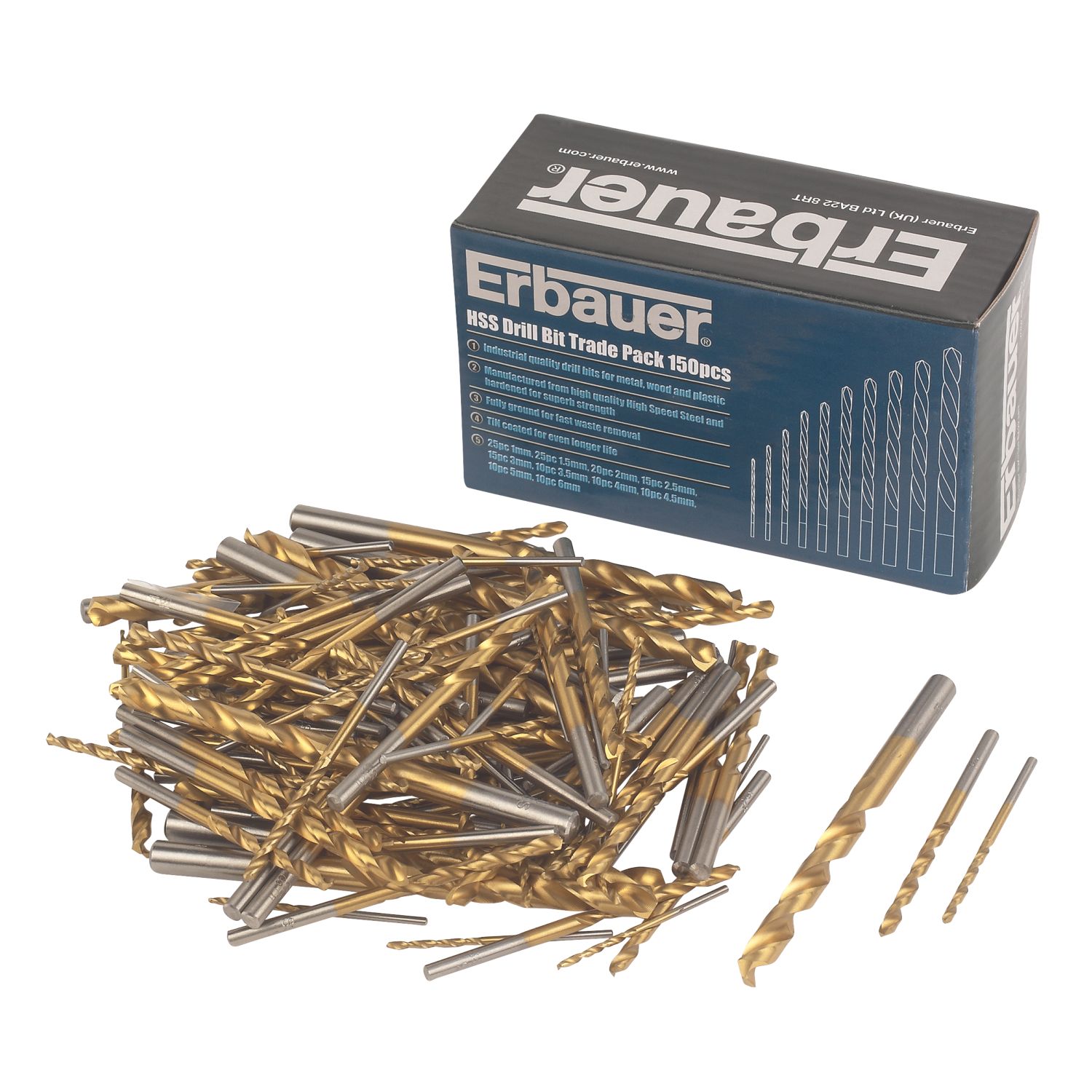 Erbauer Straight Shank Metal Drill Bit Trade Pack 150 Pieces (73567)