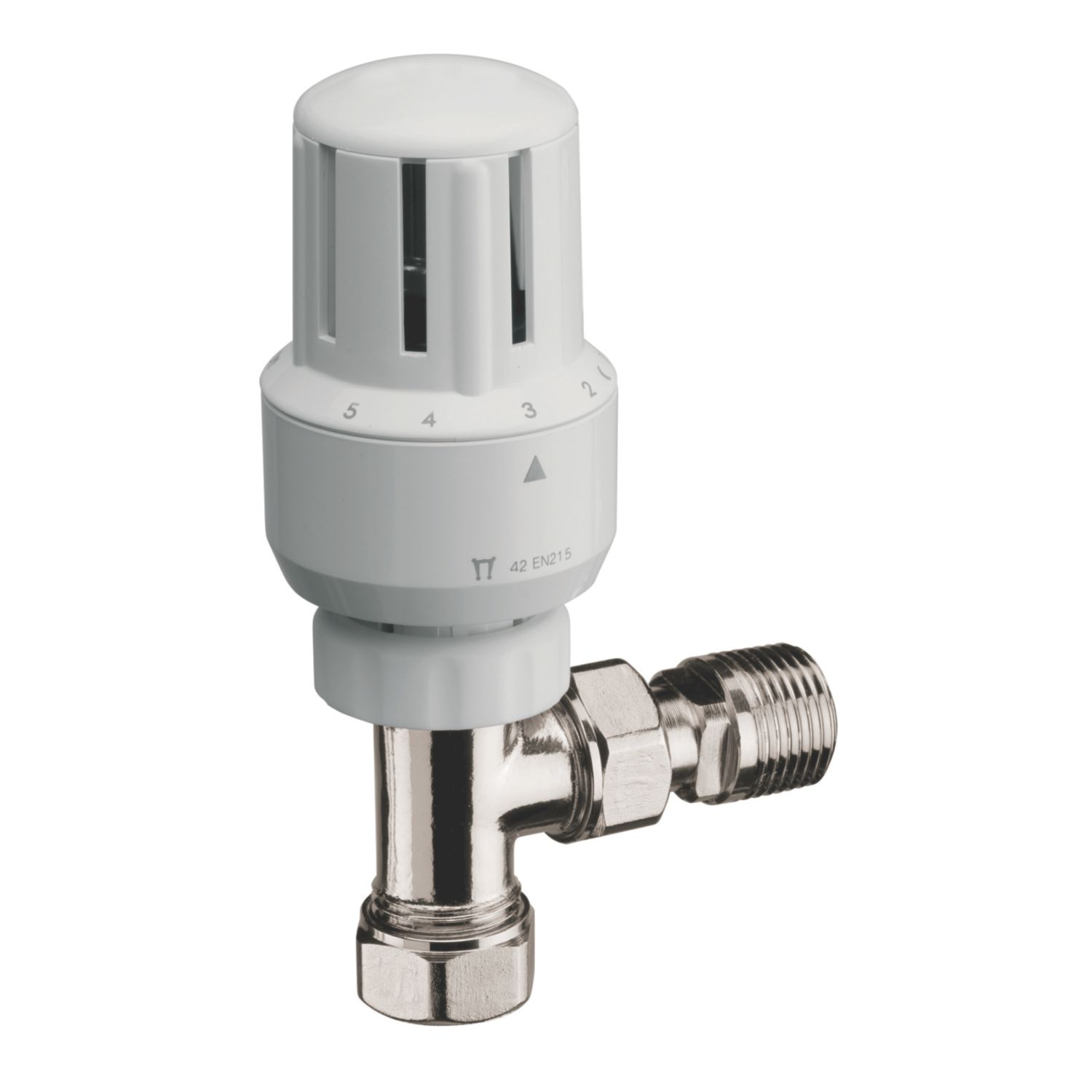 15mm x 1/2" White Angled Standard Thermostatic Radiator Valve Head & Body (73649)