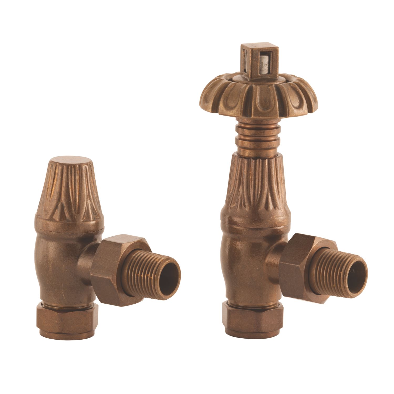 Arroll UK-18 15mm x 1/2" Antique Copper Angled Traditional Thermostatic Radiator Valve & Lockshield (7386G)