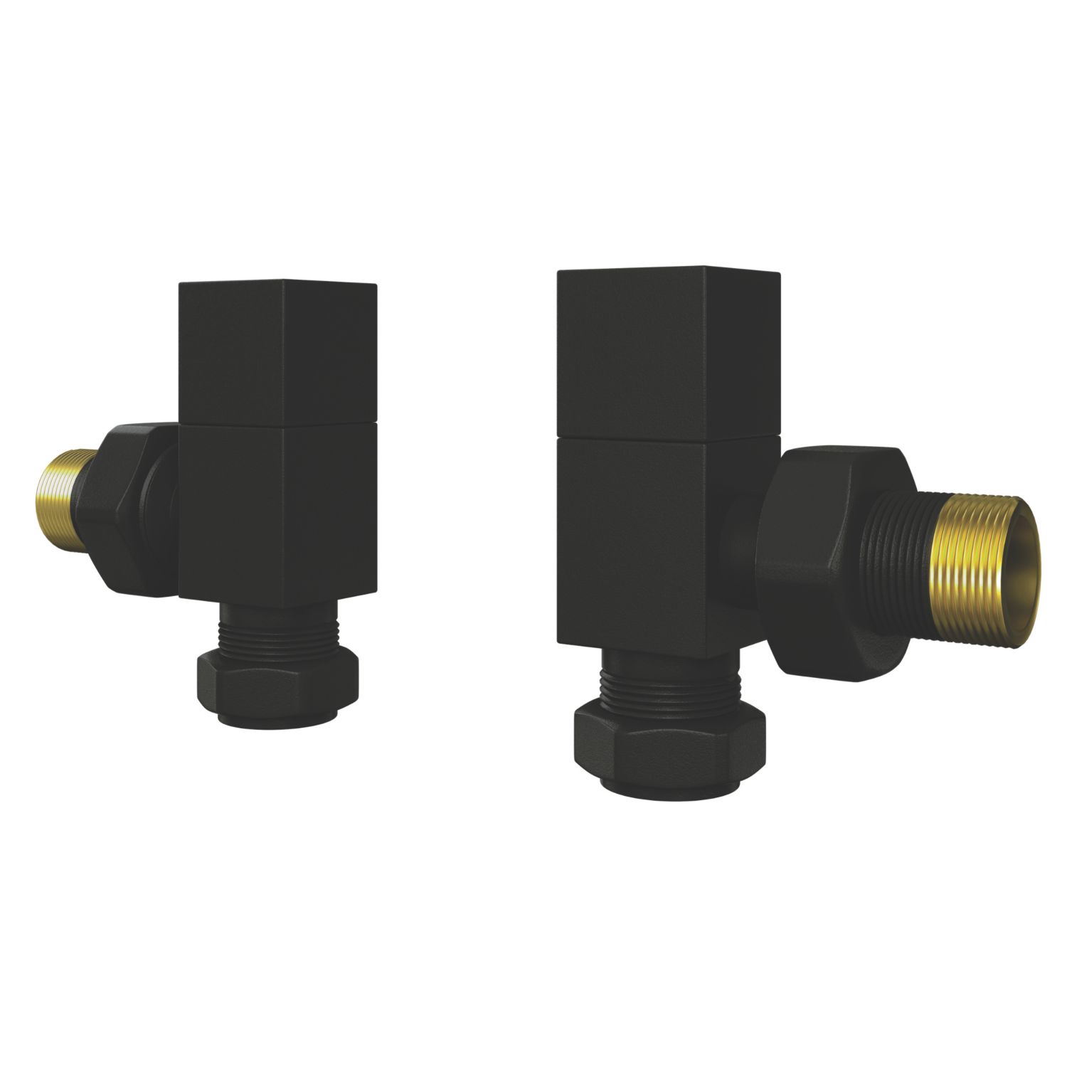ETAL Swelt 15mm x 1/2" Matt Black Angled Designer Manual Radiator Valve Head & Body 2 Pack (739VV)