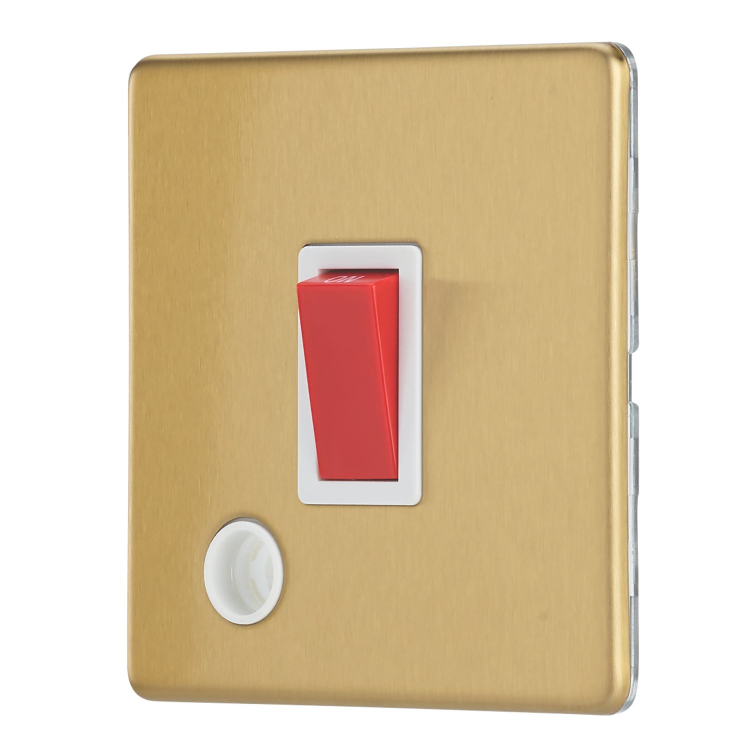 Contactum Lyric 32A 1-Gang DP Control Switch & Flex Outlet Brushed Brass with White Inserts (741RR)