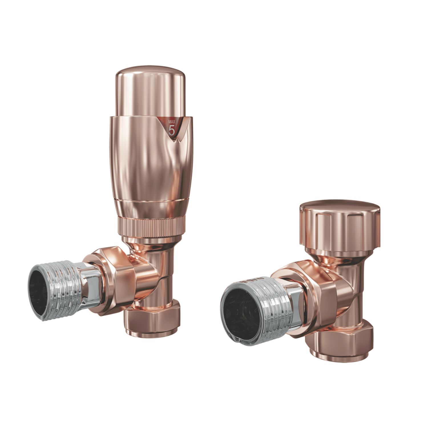 ETAL Danva 15mm x 1/2" Copper Angled Modern Thermostatic Radiator Valve & Lockshield (741RT)