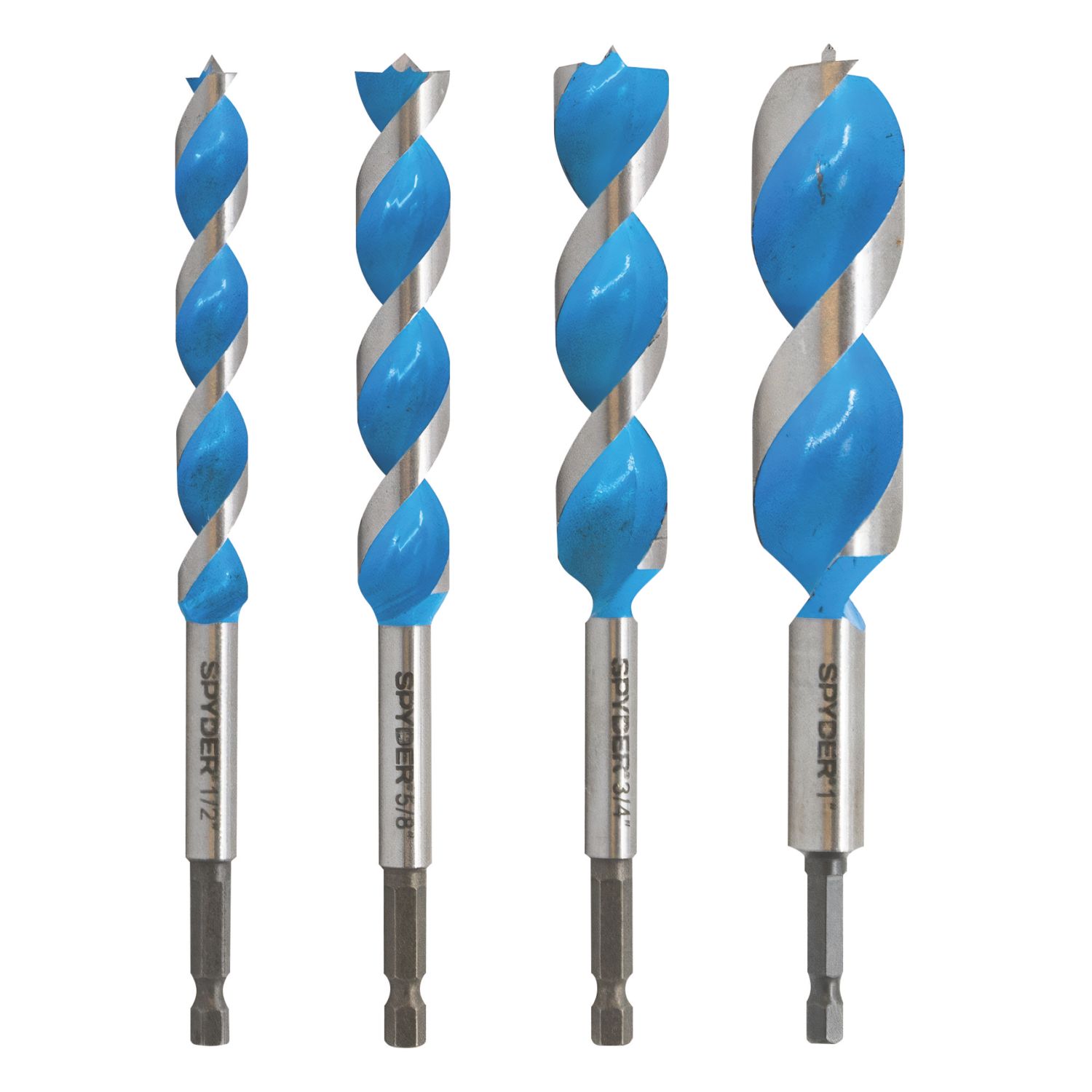 Spyder Stinger Hex Shank Double-Flute Auger Wood Drill Bit Set 4 Pieces (744CX)