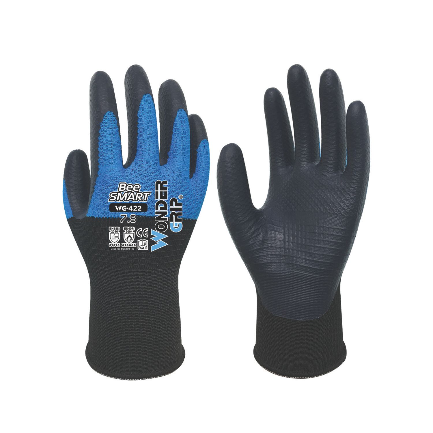 Wonder Grip WG-422 Bee-Smart General Handling Gloves Black/Blue Small (745VJ)