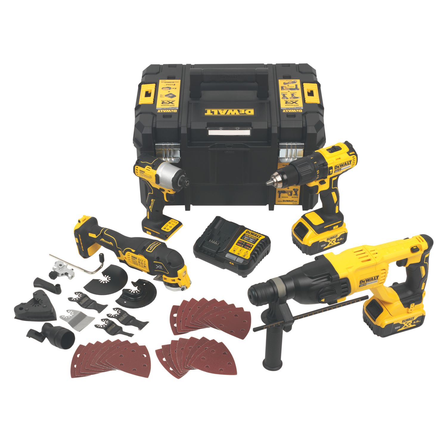 DeWalt DCK407P2T-GB 18V 2 x 5Ah Li-Ion XR Brushless Cordless 4 Piece Kit (746RG)
