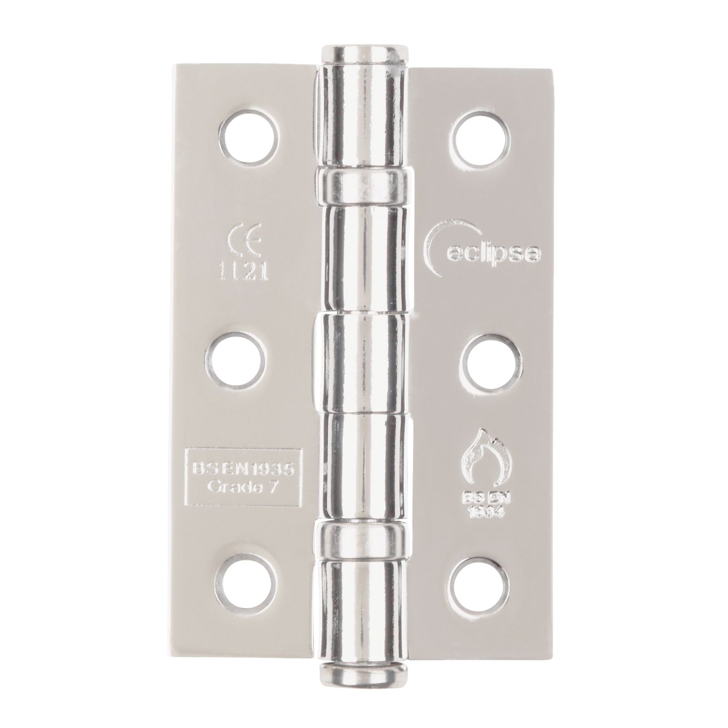 Eclipse Polished Chrome Grade 7 Fire Rated Ball Bearing Hinges 76mm x 51mm 2 Pack (7488J)