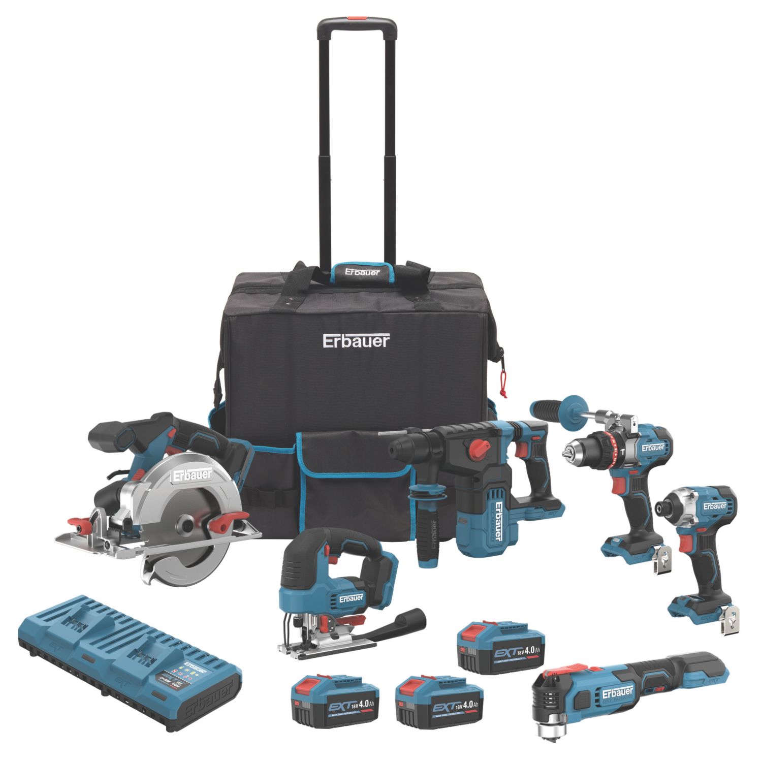 Erbauer 18V 3 x 4.0Ah Li-Ion EXT Brushless Cordless 6-Piece Kit (748AK)