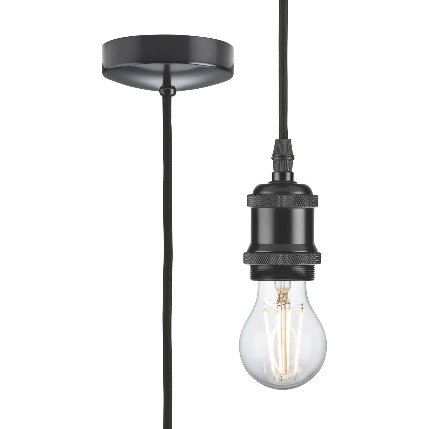 Knightsbridge Vintage 1.8m Pendant Set Light Fitting E27 Matt Black 3 1/2" (748TY)
