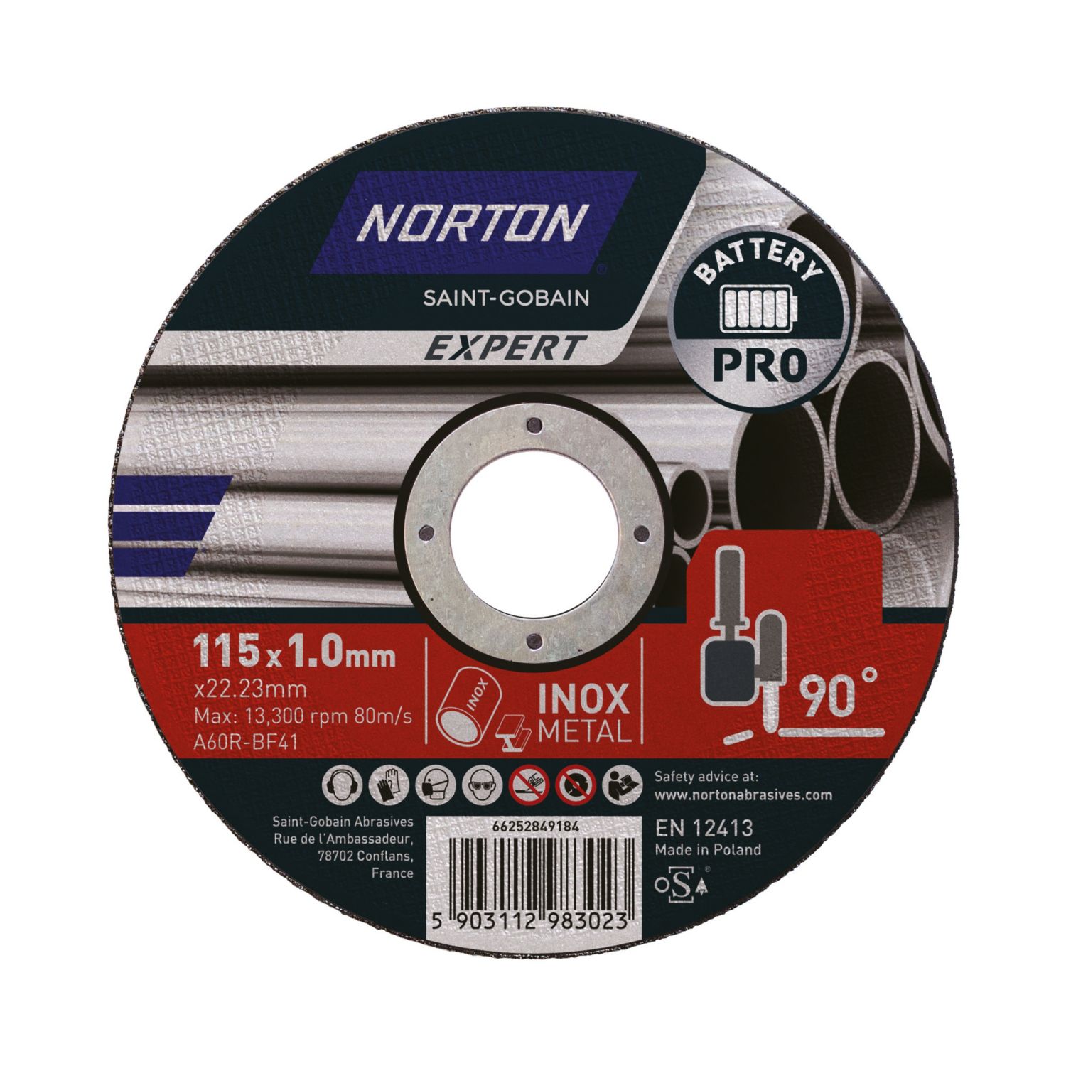 Norton A 60 T T41 Steel Cutting Disc 115mm (4.5") x 22.23mm (749JL)