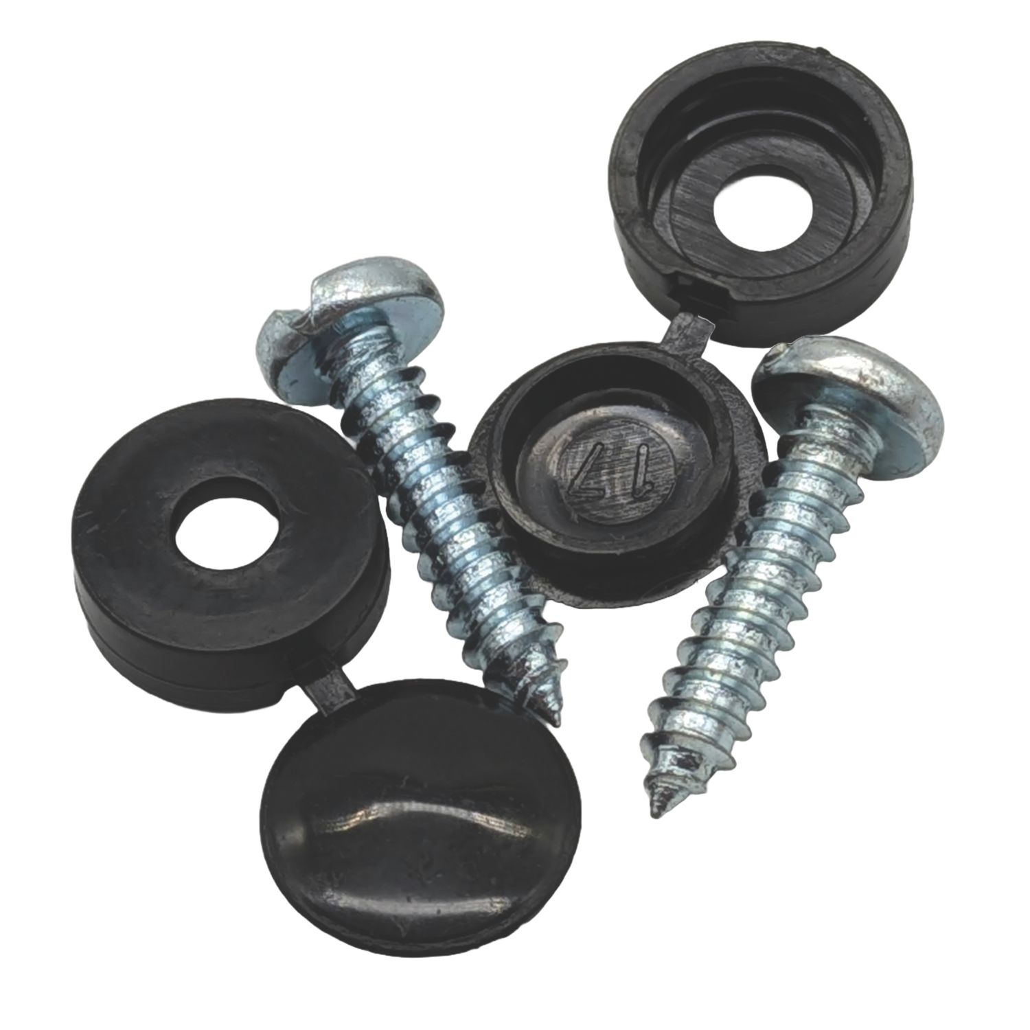 Pearl Consumables Slotted Self Tapping Black Number Plate Screws & Caps 2 Piece Set (750YY)