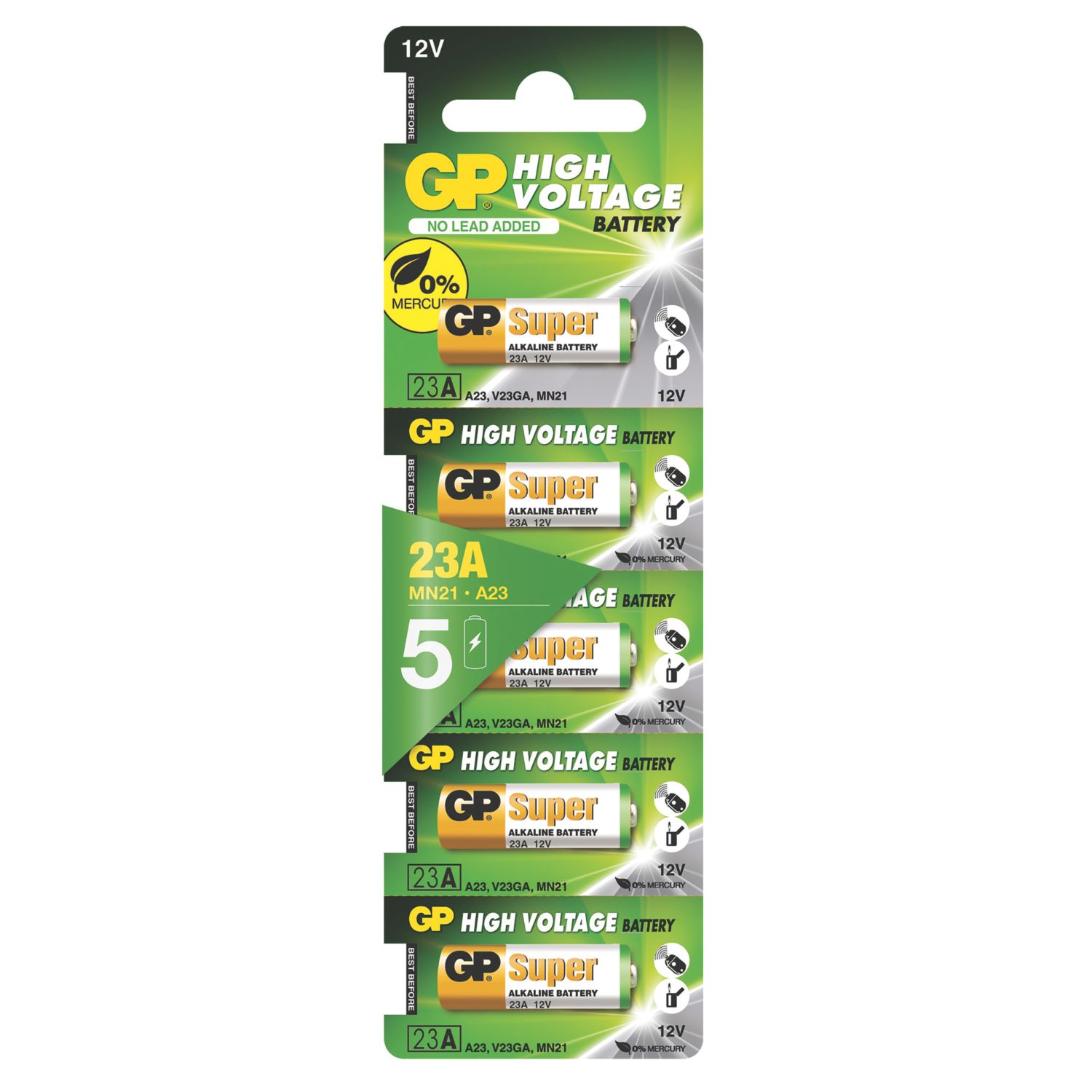 GP Batteries High Voltage 23A 12V Alkaline Batteries 5 Pack (751RM)